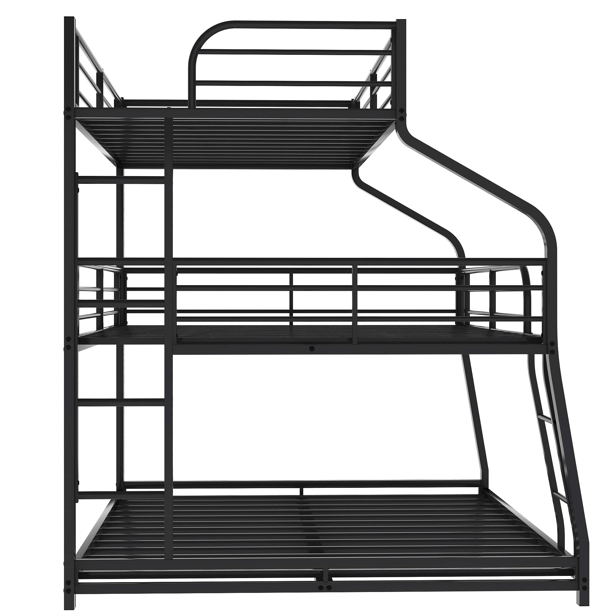 Triple Metal Bunk Bed - Twin XL Over Full XL Over Queen Size with Ladders | Sturdy Family & Teen Bunk Bed | No Box Spring Required | Perfect for Small Rooms, Dorms & Shared Kids' Bedrooms