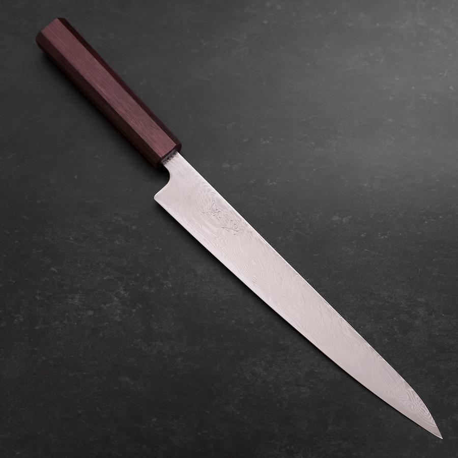 Premium Sujihiki Japanese Chef Knife 240mm - SLD Damascus Steel Blade with Purple Urushi Handle - Perfect for Sushi, Sashimi & Meat Slicing
