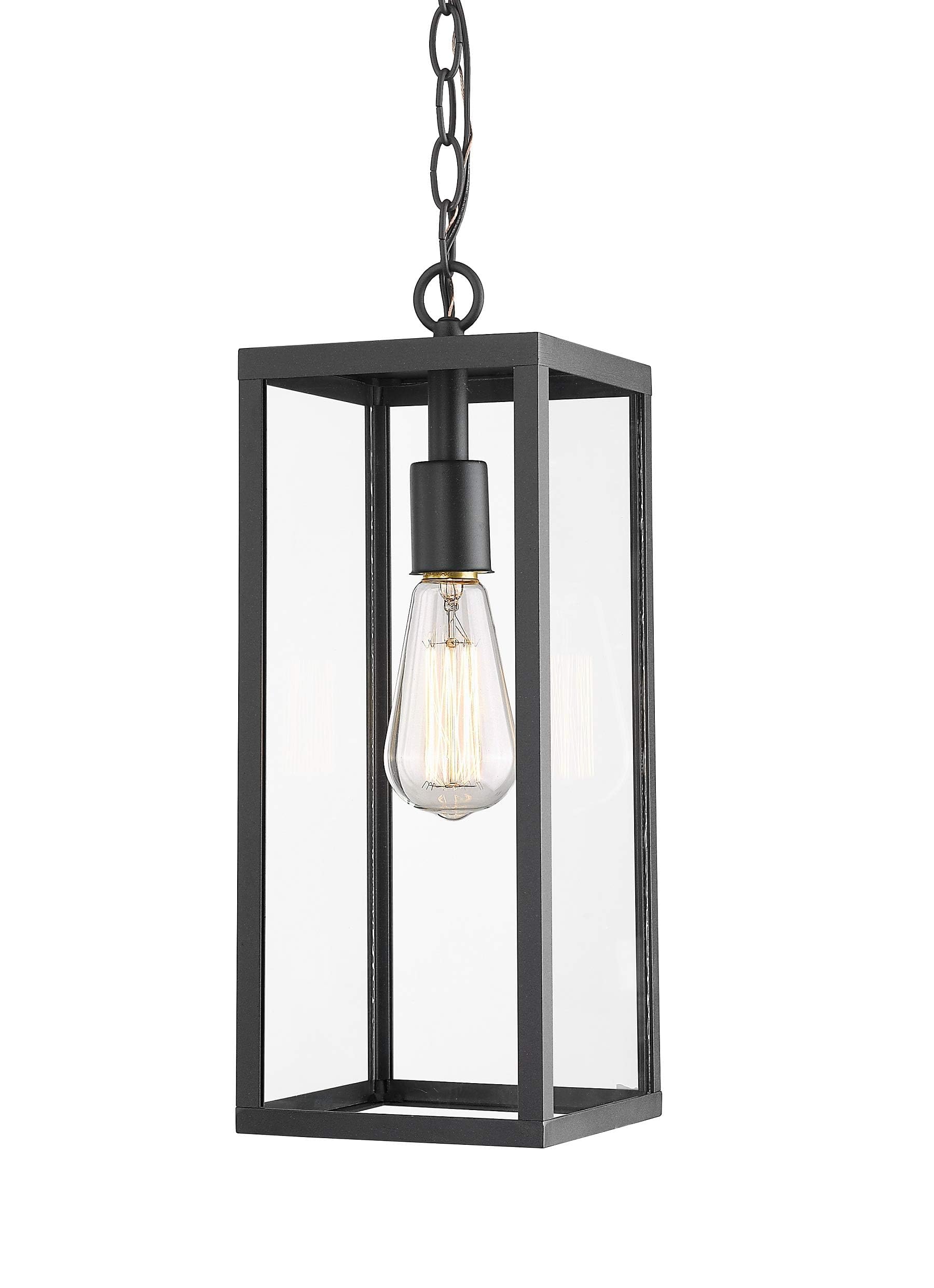 Bestshared 15 Inch Modern Outdoor Pendant Lantern Light - Clear Glass Hanging Fixture for Porch, Patio, Pathway & Hallway - Weather-Resistant Indoor/Outdoor Ceiling Lamp for Garden, Entryway & Deck Lighting