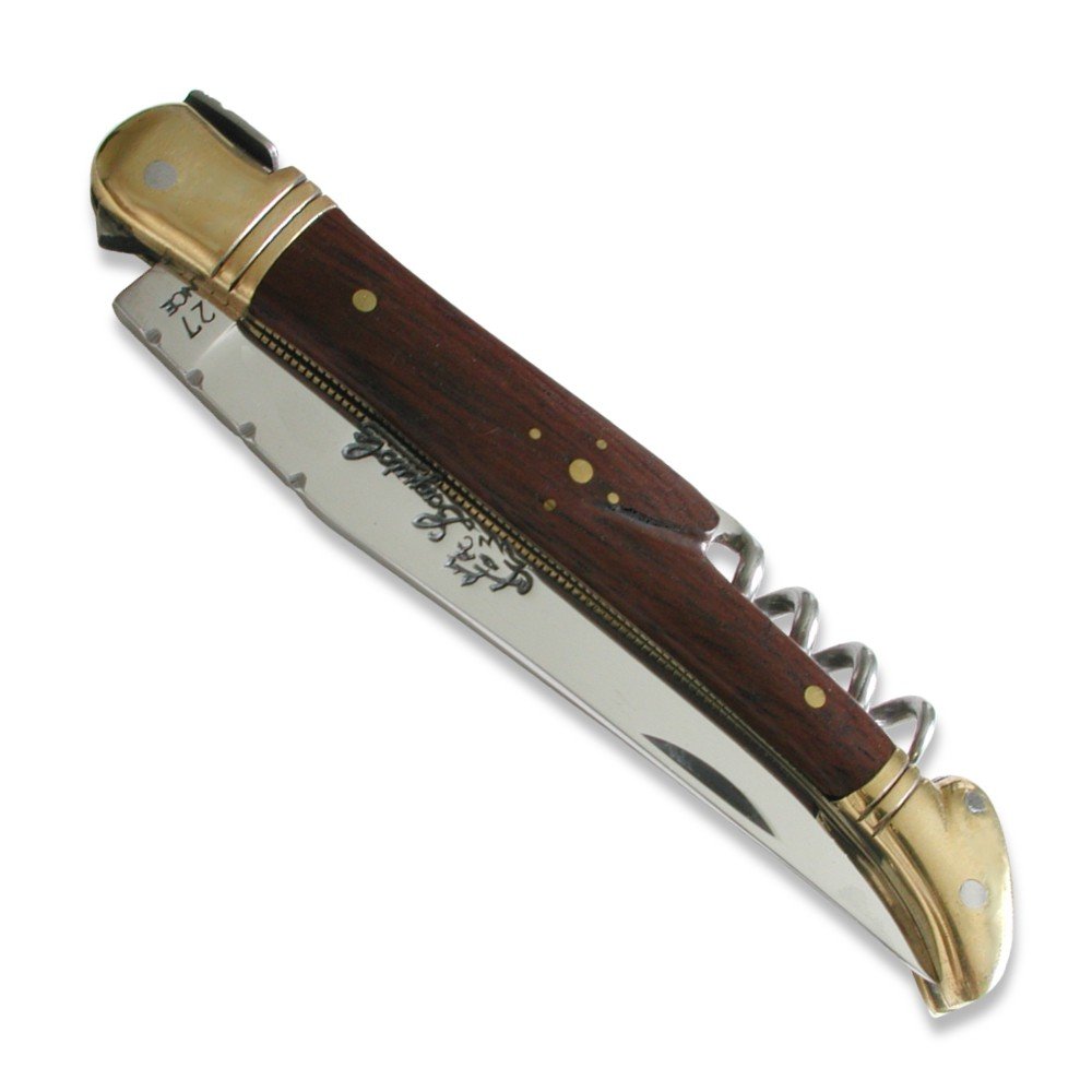 Premium Laguiole Pocket Knife with Palissander Wood Handle & Brass Bolsters - French Made Corkscrew Knife for Camping, Hiking & Outdoor Adventures