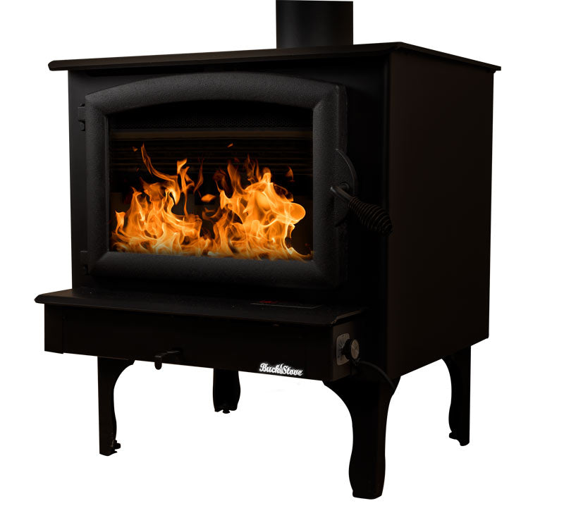 Buck Stove Model 74 Wood Burning Stove with Black Door & Leg Kit - Efficient Heating for Cabins, Homes & Outdoor Spaces