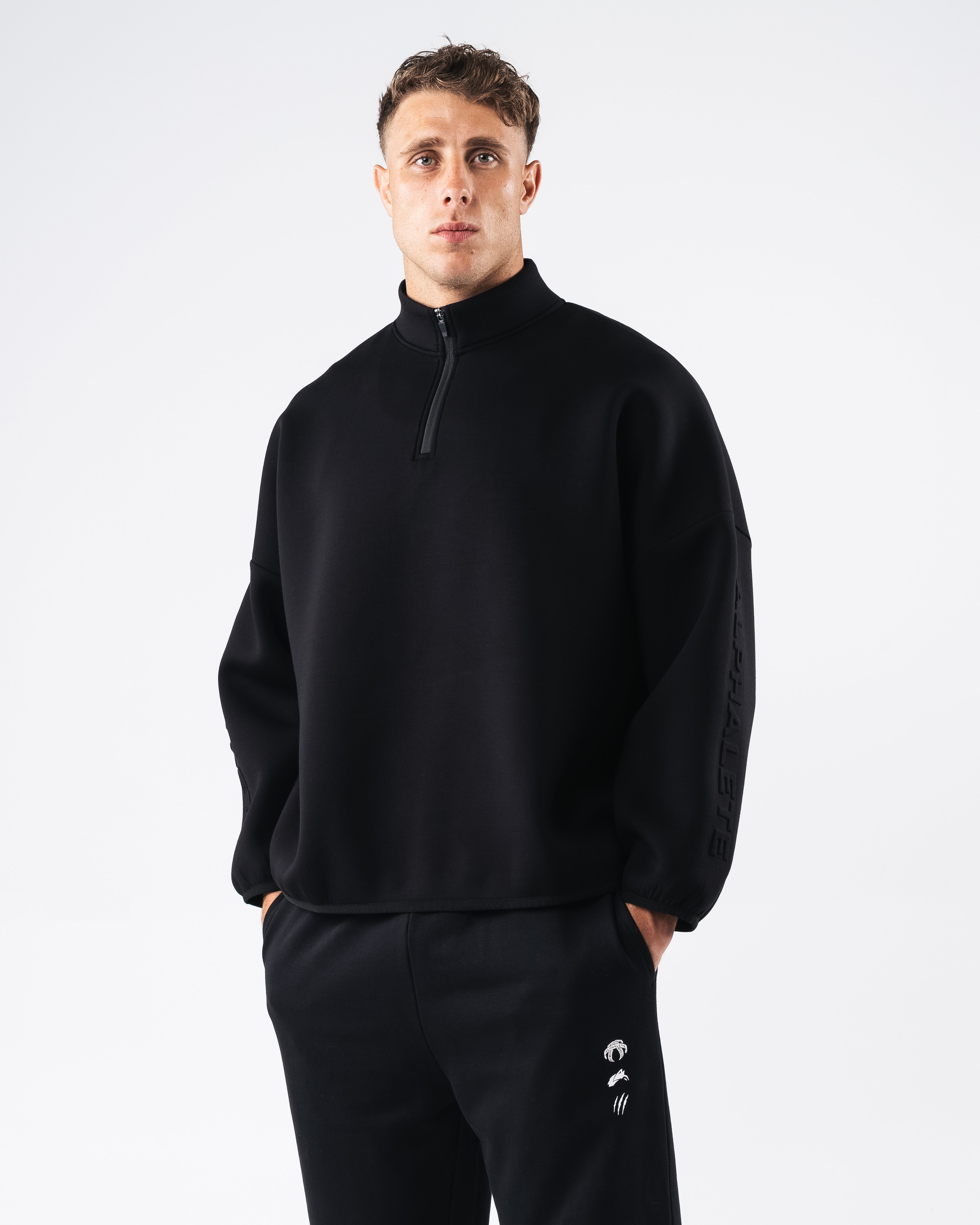 ELMTS Men's Quarter Zip Pullover Sweatshirt - Black | Lightweight Fleece Lining for Outdoor Activities & Casual Wear