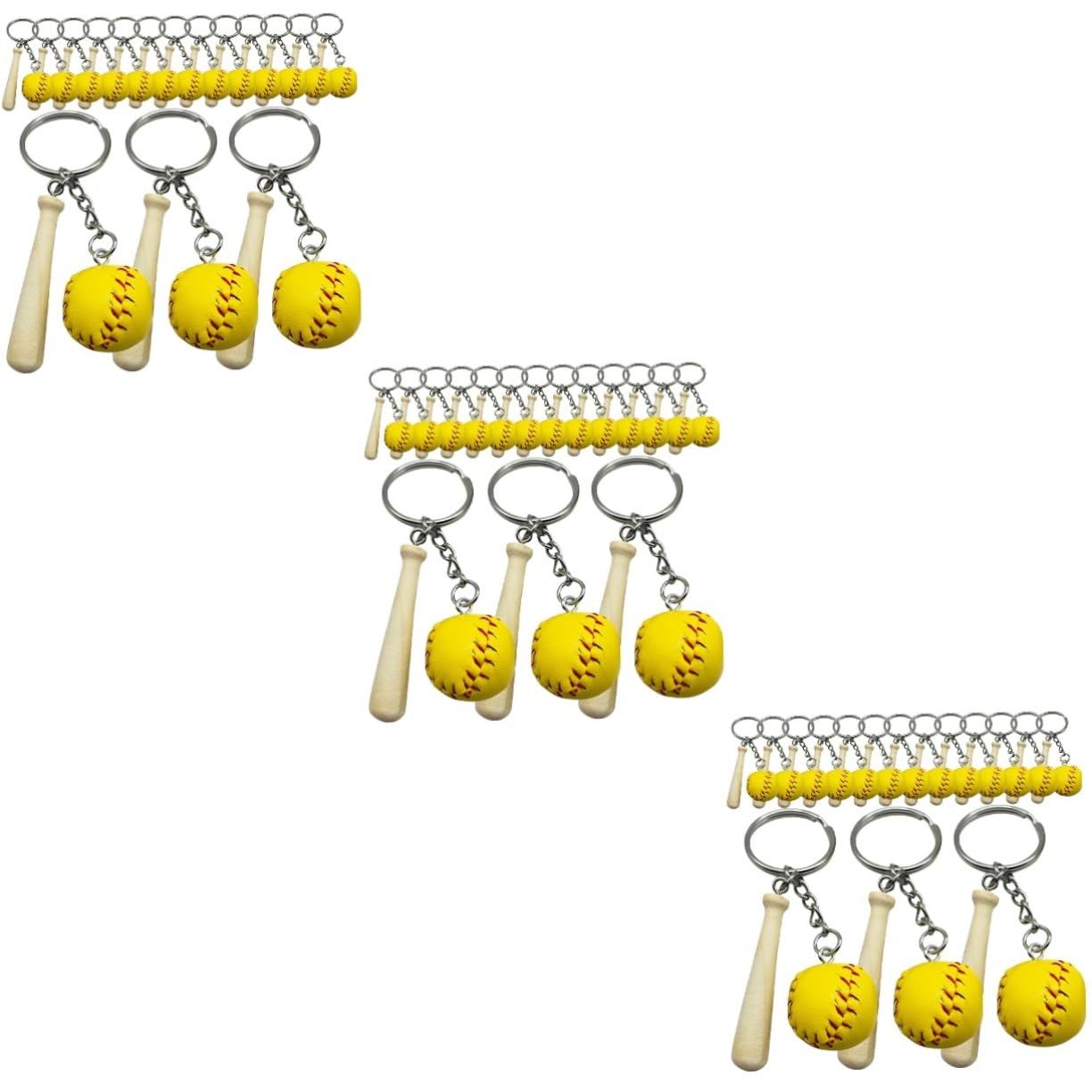 48 Pcs Baseball Keychain Set - Creative Yellow Stick Keyrings for Baseball Fans, Sports Enthusiasts, and Team Spirit Accessories