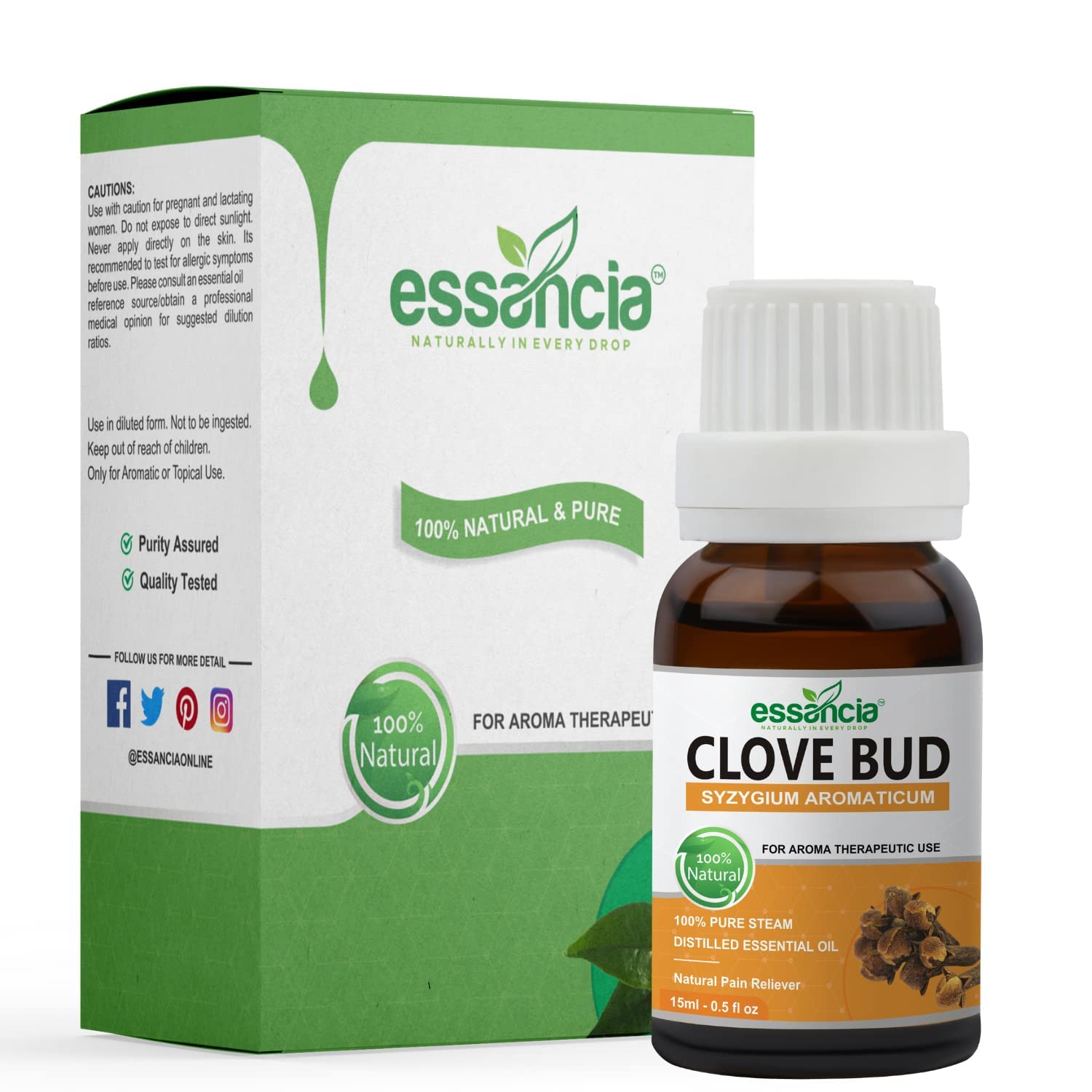 Essencia Pure Clove Bud Essential Oil - 15ml Undiluted Therapeutic Grade for Hair Care, Acne, Teeth Health, Skin & Relaxation | Aromatherapy, Diffuser, Face & Body Use | Natural Remedy for Stress Relief & Wellness