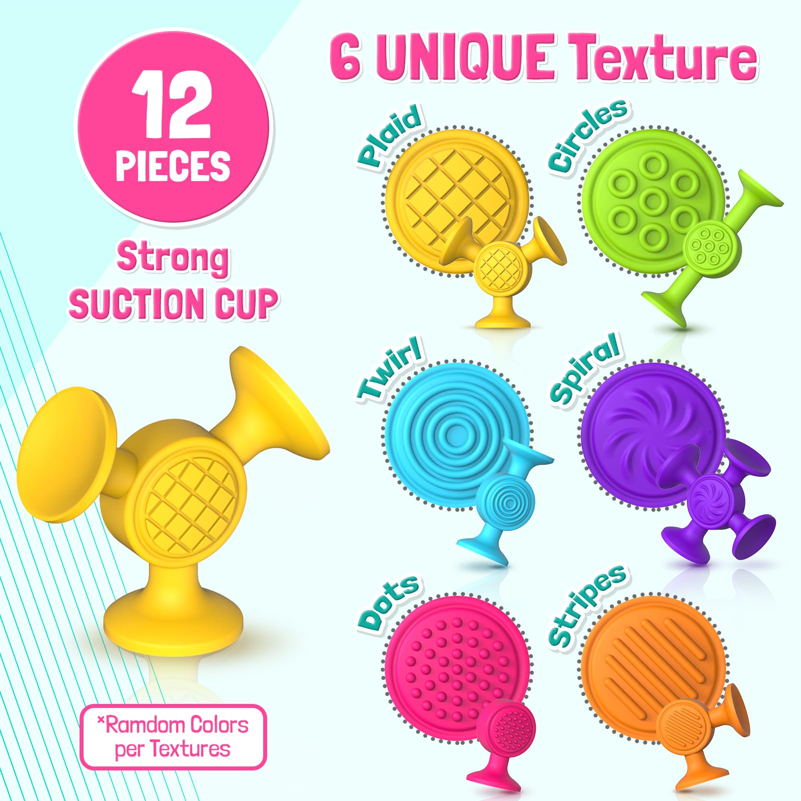 12-Piece Toddler Suction Cup Bath Toys - Sensory Fidget Toys for Kids, Window & Travel Play - Safe Bathtub Fun for Babies & Toddlers (Perfect for Sensory Development & Travel Entertainment)