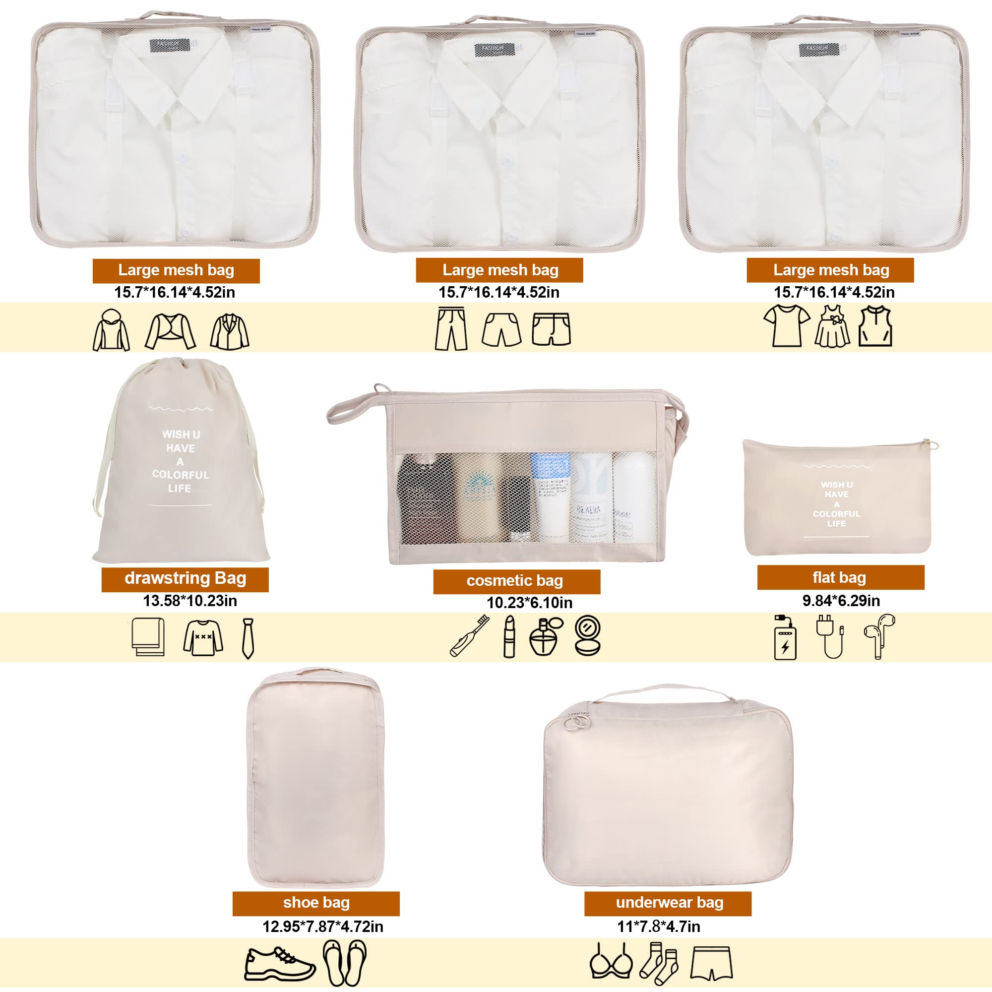 8-Piece Packing Cubes Set for Suitcases - Kingdalux Travel Luggage Organizers with 3 Large Storage Bags | Compression Storage, Laundry & Shoe Bags | Perfect Travel Essentials for Men & Women | Ideal for Business Trips, Vacations & Weekend Getaways