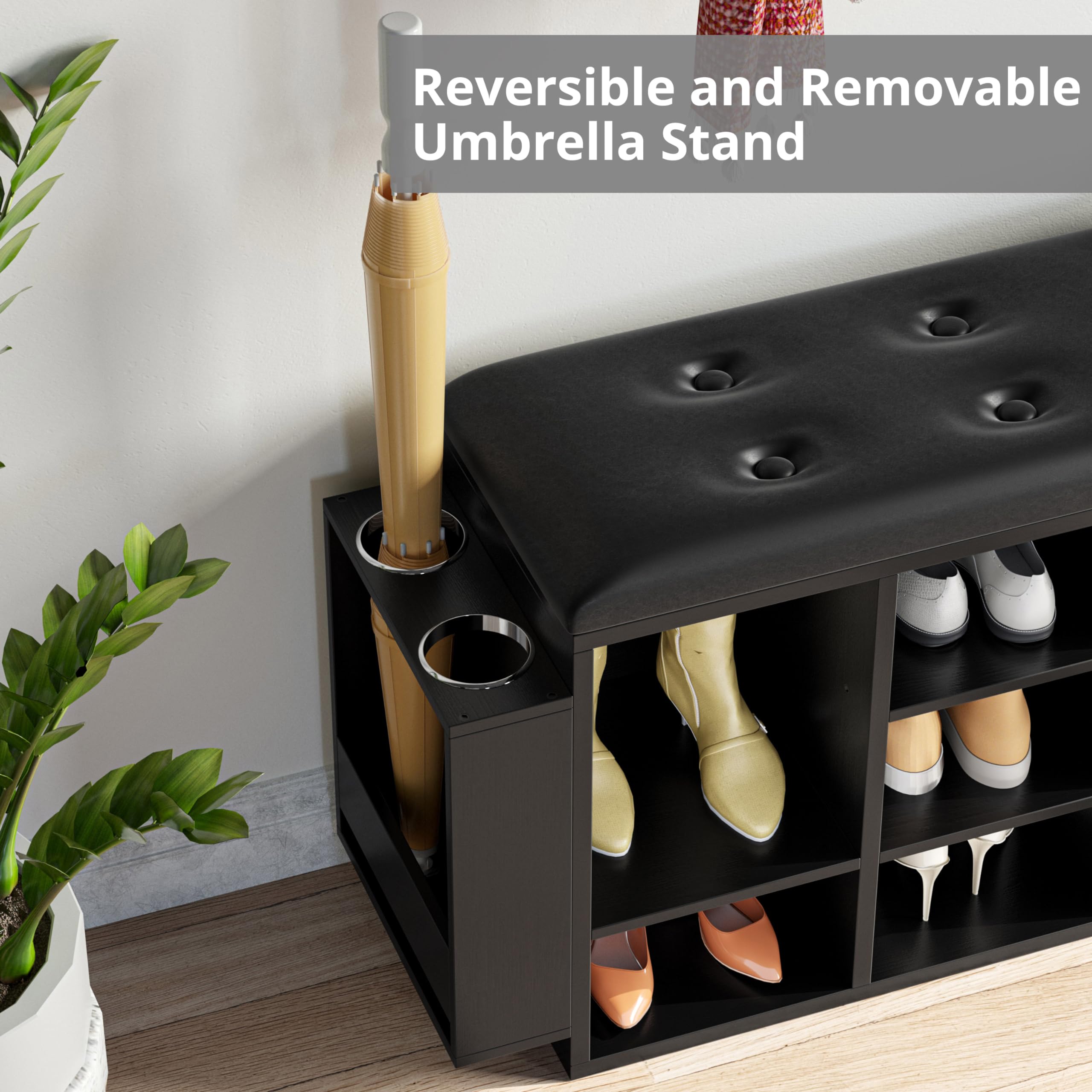 IRONCK 10-Cubby Shoe Storage Bench with Adjustable Shelves - PU Leather Entryway Organizer for Shoes, Hats & Accessories - Perfect for Living Room, Bedroom, Hallway & Mudroom Organization