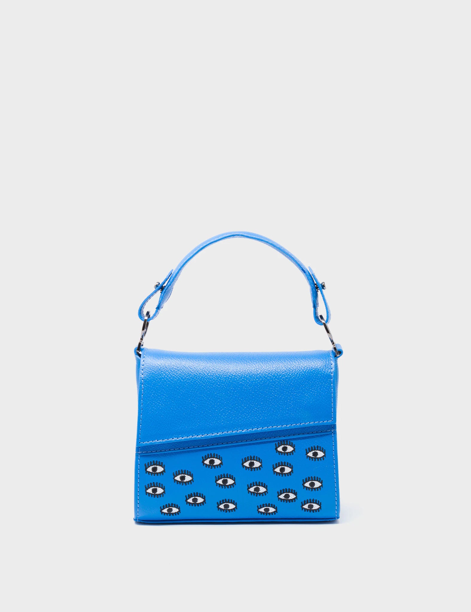 Anastasio Micro Crossbody Handbag - Genuine Leather with All Over Eyes Embroidery in Ibiza Blue | Perfect for Travel, Parties & Everyday Use
