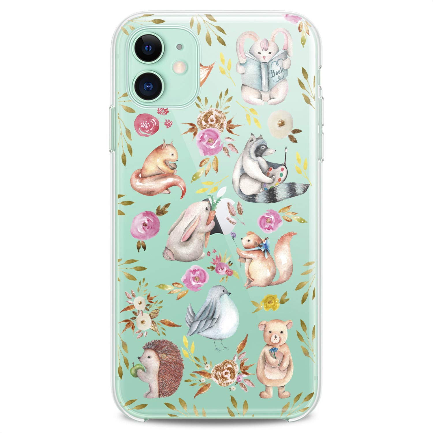 Premium Slim Clear TPU Phone Case for iPhone 16/15/14/13/12/11 Pro Max/Plus/Mini/XS/XR/X/8+/7/6/5/SE - Cute Bunny Fox Animal Flower Design for Women Girls Kids - Flexible Shockproof Silicone Protective Cover for Daily Use, School & Work