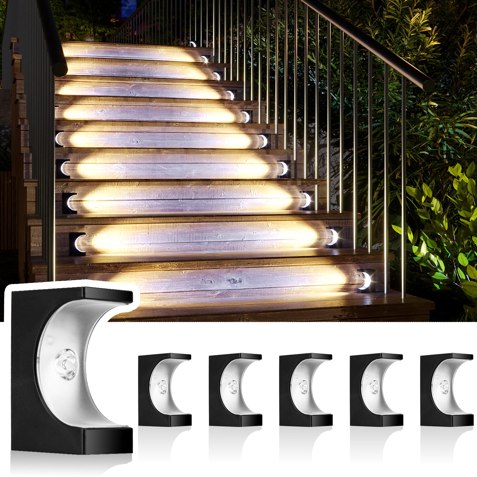 JSOT Solar Step Lights 6 Pack - Waterproof Outdoor Stair Lights with Auto On/Off, Warm White LED for Patio, Garden, Deck, Pathway & Stairs | Weatherproof Solar Powered Landscape Lighting for Night Safety & Decoration