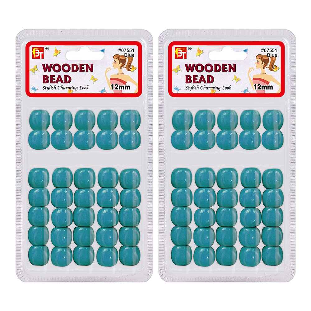 12mm Wooden Beads DIY Jewelry Kit - 70 Pcs for Bracelets & Hair Braiding (Blue) - Perfect for Crafts & Gifts