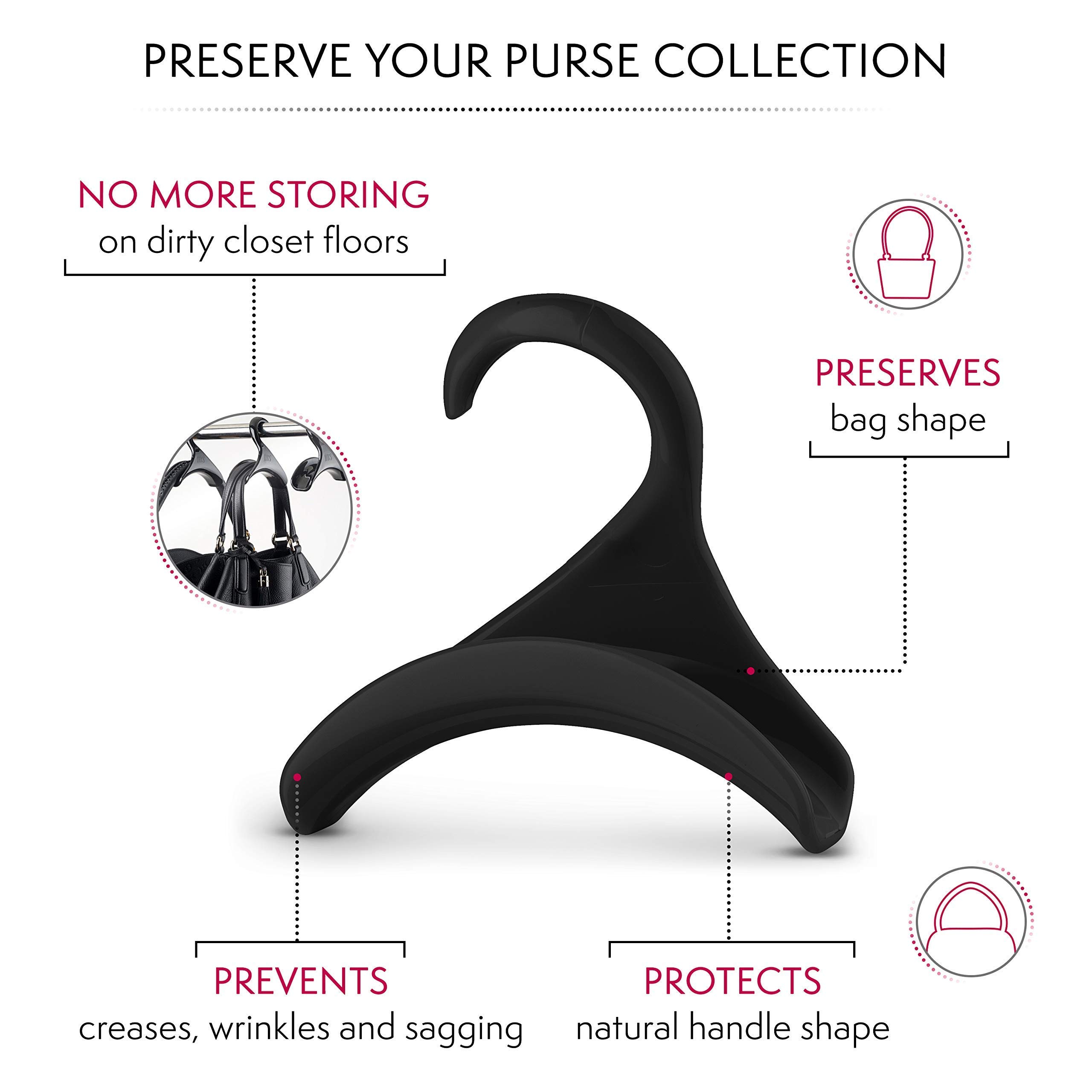 Premium Purse Hanger for Closet - Space Saving Handbag Organizer Hook for Purses, Totes & Bags | Protects Bag Shape & Maximizes Storage | Ideal for Bedroom, Walk-in Closet & Dorm Organization (Black Plastic, 1-Pack)