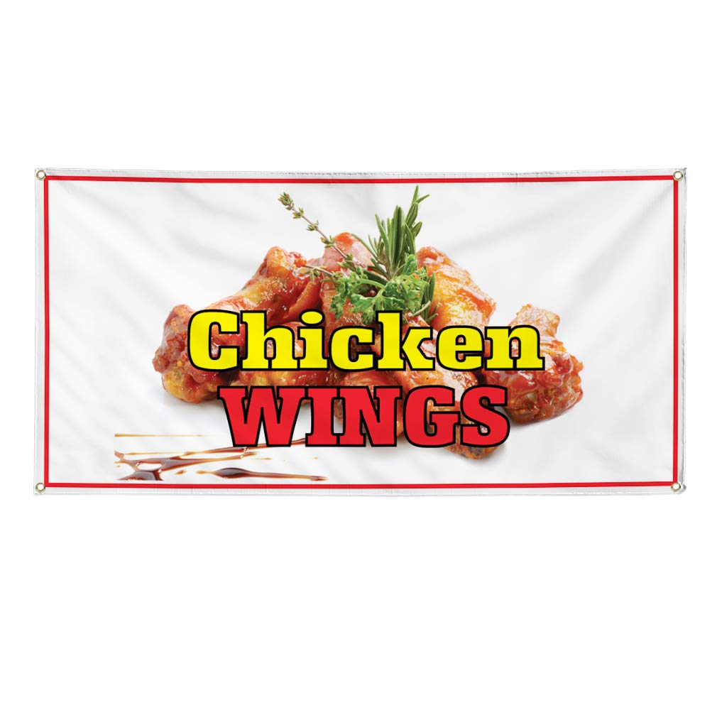 Custom Vinyl Banner for Chicken Wings Restaurant & Cafe - 60x144 Inches, Weatherproof Outdoor Sign with 10 Grommets (Multiple Sizes Available) - Perfect for Restaurant Advertising, Food Promotions & Yard Signs