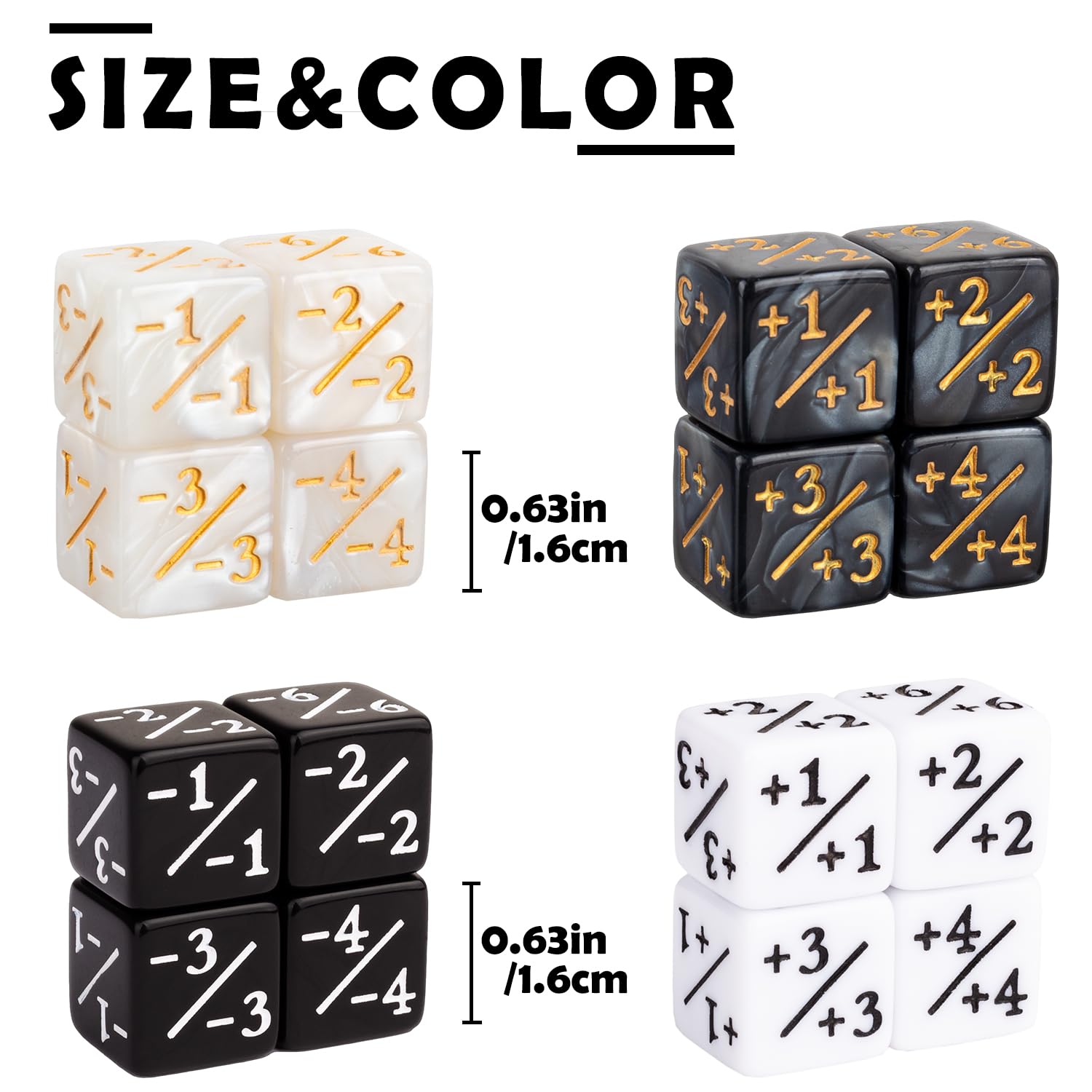 48-Piece MTG Counter Dice Set - +1/+1 Life Counters & Marble Plus One Tokens Dice for Magic The Gathering, Tabletop Games - 4 Vibrant Colors - Perfect for MTG Tournaments, Commander Games & Board Game Nights