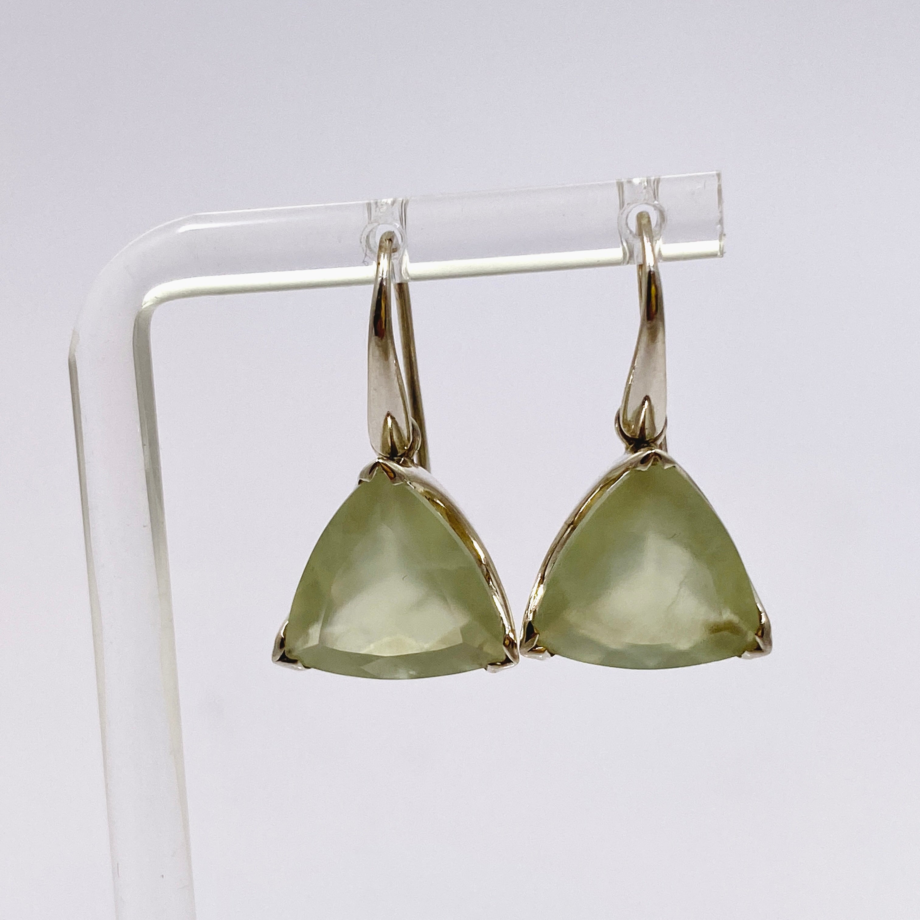 Prehnite Triangular Faceted Earrings for Women - Dainty Gold Geometric Stud Earrings - Perfect for Everyday Wear, Office & Special Occasions