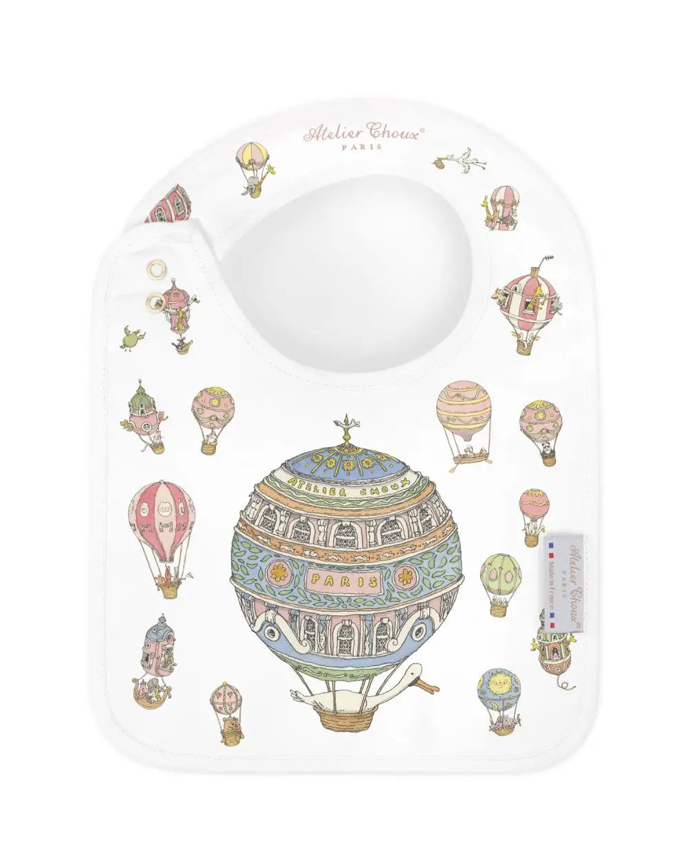 Luxury Hot Air Balloon Satin Bib by Atelier Choux - Perfect for Baby Showers, Christenings & Special Occasions