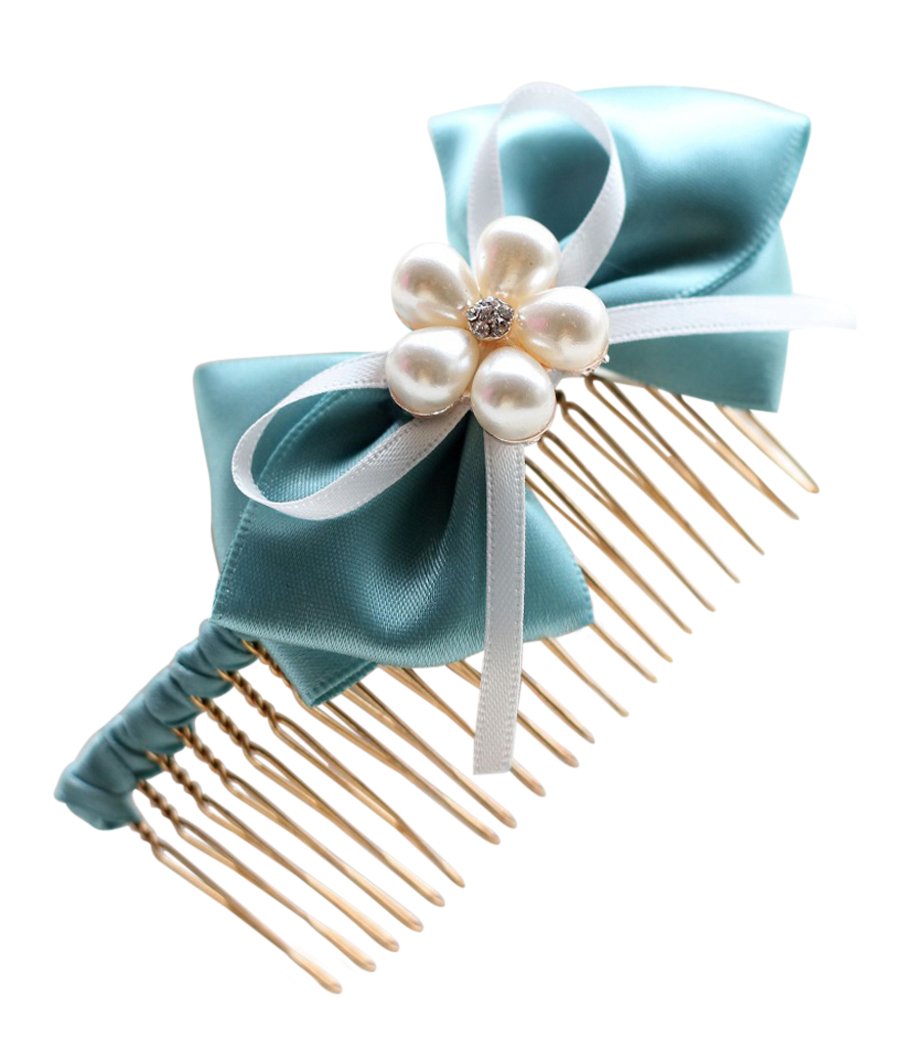 Zoylink Cute Handmade Ribbon Bow Hair Clip with Pearl & Flower Decor - Perfect for Bridal, Prom, Wedding, Party Hairstyles & Everyday Fashion Accessories