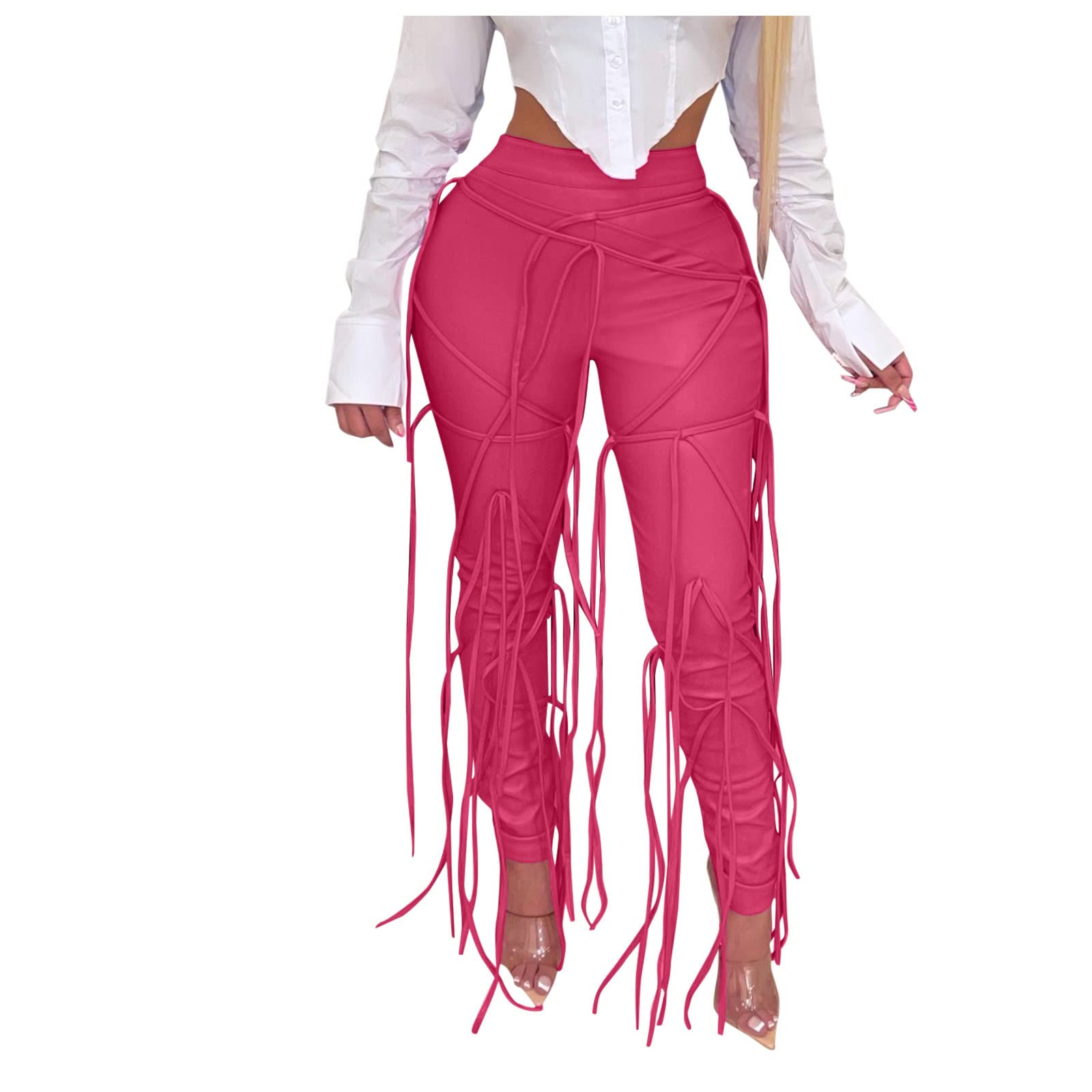Hatop Women's High Waist Faux Leather Pants - Solid Color Slim Fit Trousers with Side Slit Legs for Work, Office, and Night Out Fashion