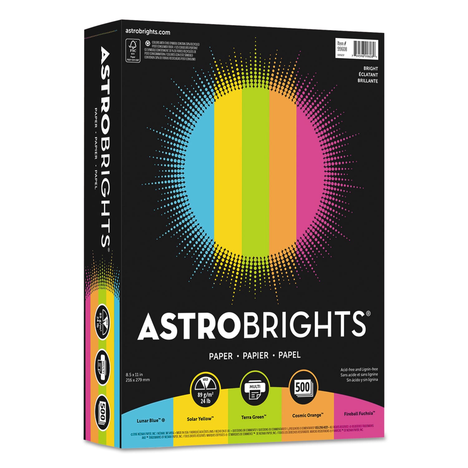 Astrobrights® Colored Paper - 24 lb Bond Weight, 8.5 x 11 Inches, 500 Sheets per Ream, Vibrant Assorted Colors for Office, School & Craft Projects | Premium Bright Paper for Printing, Scrapbooking & DIY