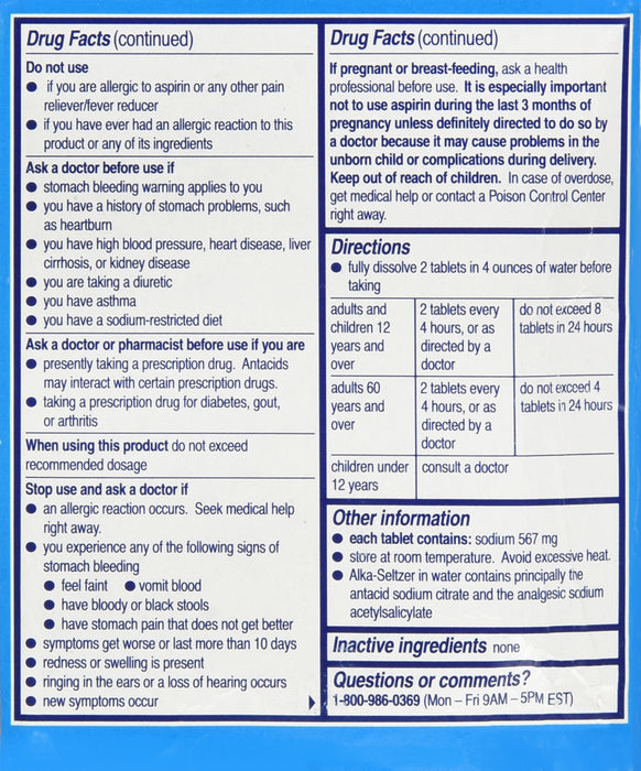 Alka Seltzer Original Effervescent Tablets - Fast Heartburn & Indigestion Relief - 36 Count - Perfect for After Meals & Occasional Upset Stomach