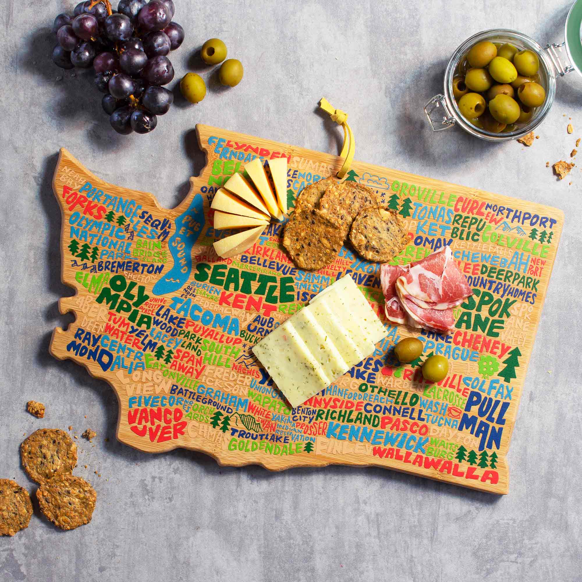 Washington State Themed Cutting Board - Handcrafted Wooden Chopping Board with Wander on Words™ Artwork - Perfect for Kitchen Prep, Charcuterie Boards & Home Decor