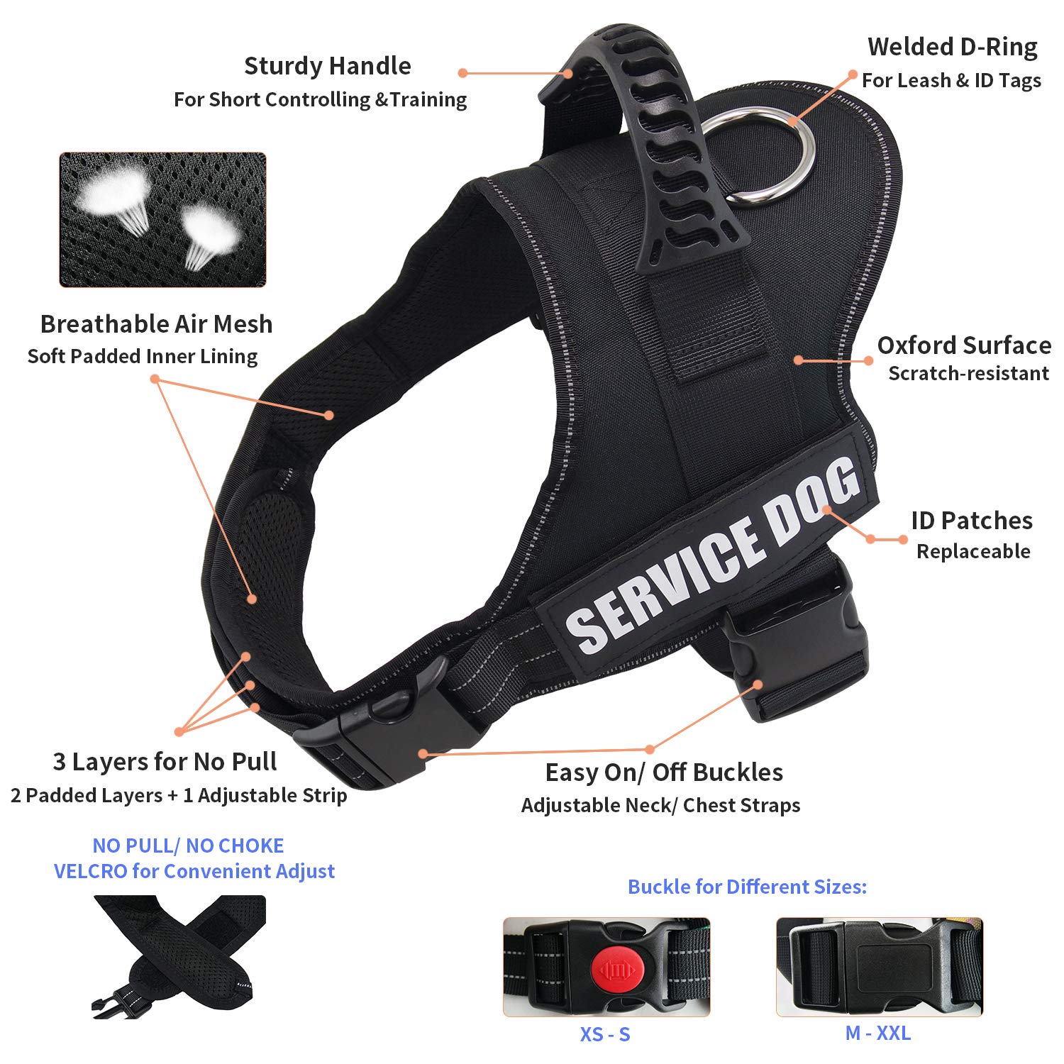 Dihapet Small Dog Harness - Reflective No Pull Adjustable Padded Soft Vest for Small Medium Large Dogs | Outdoor Walking Training & Night Safety | Black/XS