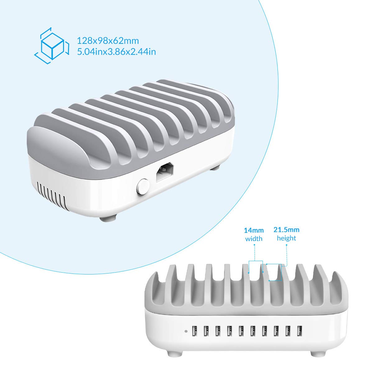 120W 10-Port USB Charging Station for iPhone iPad Tablet - Home & Office Use
