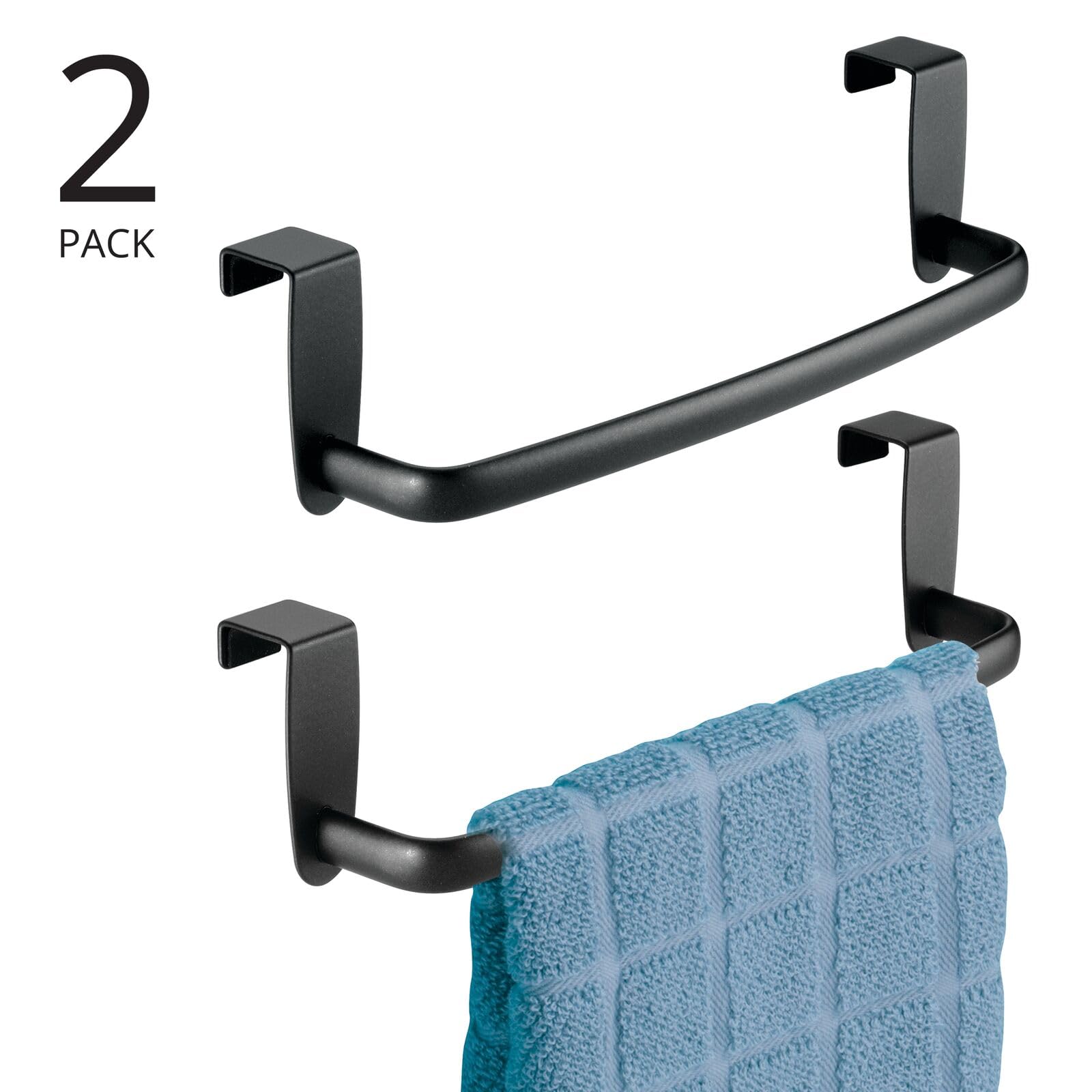 mDesign Steel Metal Wire Over Cabinet Towel Rack Organizer - 2 Pack Matte Black Spira Collection - Space-Saving Kitchen Storage for Hand Towels & Washcloths - Perfect for Small Kitchens, Bathrooms & RVs