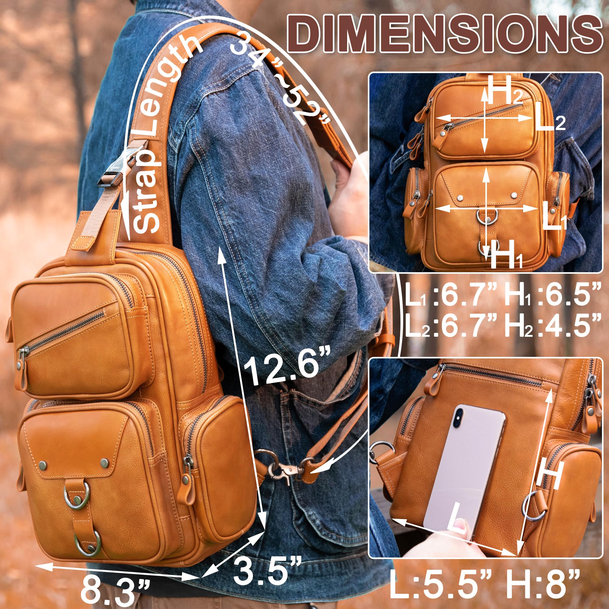 Genuine Leather Sling Bag for Men - Large Crossbody Shoulder Bag, Anti-Theft Travel Chest Purse - Perfect for Casual Outings, Commuting & Outdoor Adventures
