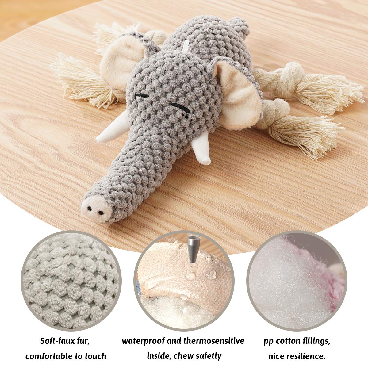 KOL Plush Squeaky Interactive Puppy Dog Toys with Crinkle Paper - Durable Chew Toys for Small & Medium Dogs, Elephant-Shaped Pet Toy - Perfect for Playtime, Training & Teething Relief