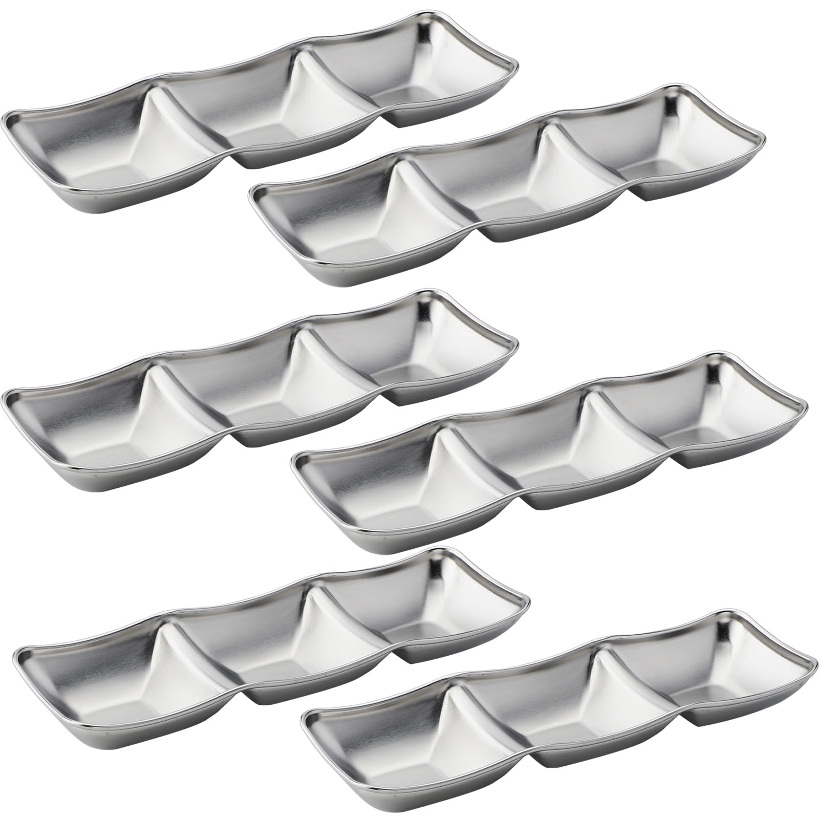 6-Piece Stainless Steel Divided Sauce Bowls - 3 Compartment Dipping Dishes for Soy Sauce, Ketchup, Seasoning - Perfect for Sushi, Dumplings, Hot Pot & Asian Cuisine