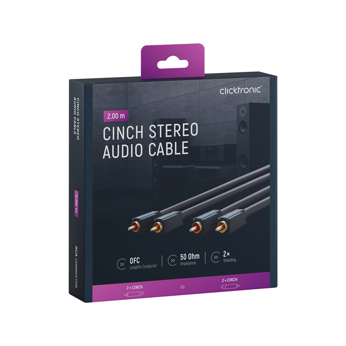 High-Quality Clicktronic Cinch Stereo RCA Cable 2m - Premium Audio Connection for Home Theater, Gaming & Music Systems
