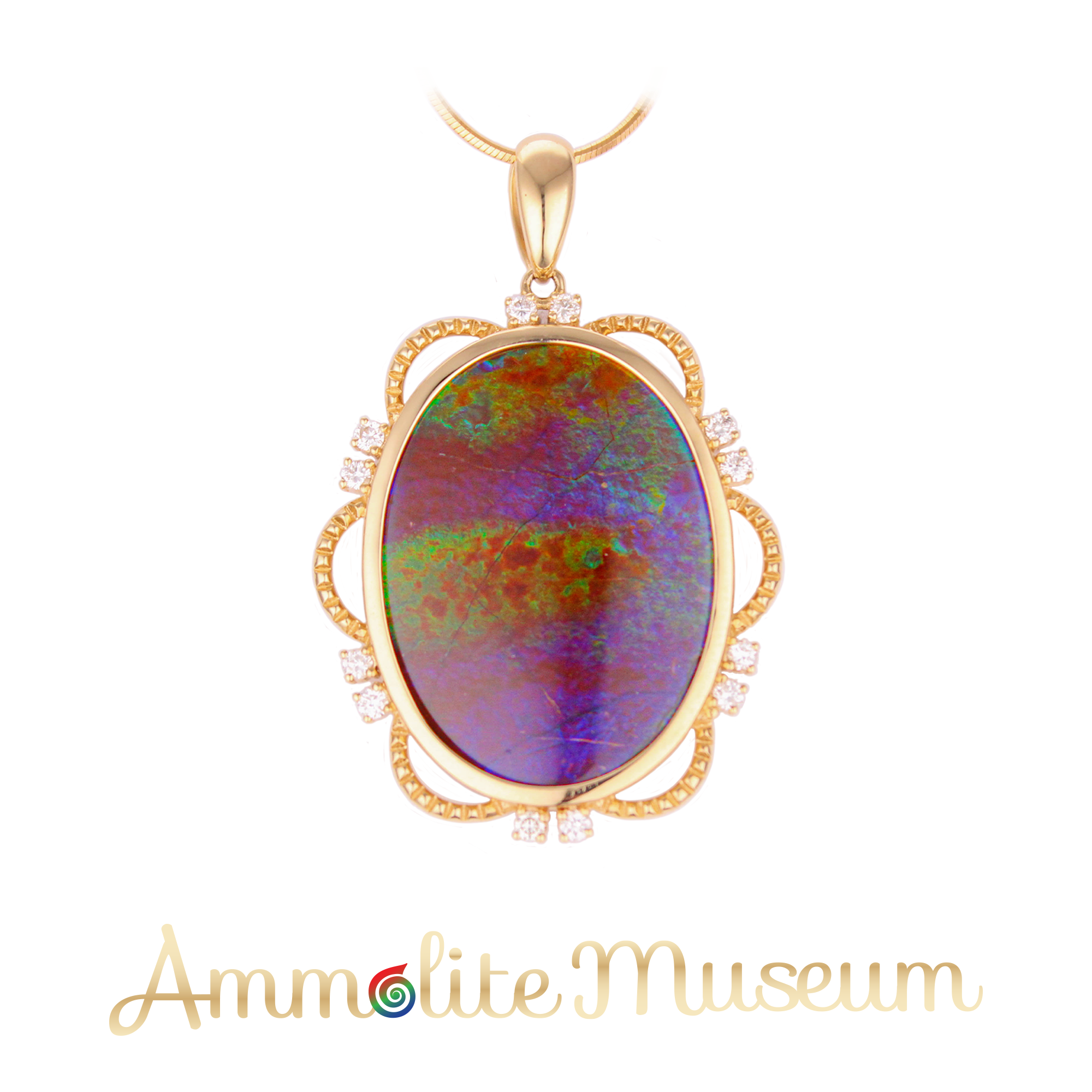 14K Gold Ammolite Pendant with Diamond Accents - Elegant Oval Gemstone Jewelry for Women, Perfect for Gifts, Parties & Special Occasions