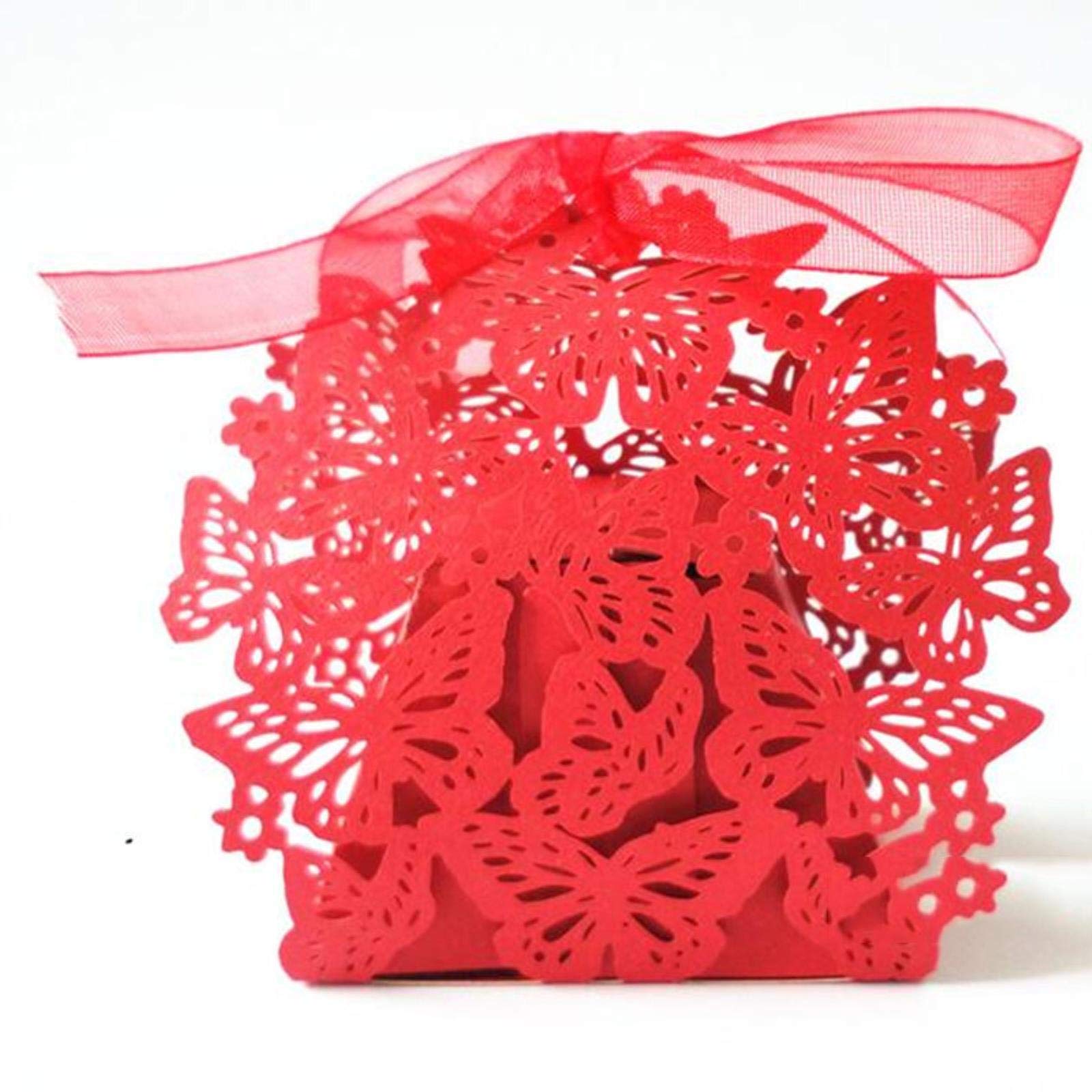 50pcs Butterfly Laser Cut Hollow Carriage Favor Candy Boxes with Ribbon - Custom Baby Shower, Wedding, Birthday Party Favors & Decorations - Perfect for Bridal Showers, Anniversary Celebrations and Special Events