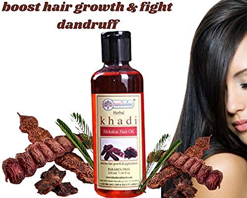 KHADI RISHIKESH Herbal Shikakai Hair Growth Oil - 100% Natural Ayurvedic Treatment for Healthy, Long & Strong Hair - Reduces Hair Fall, Fights Dandruff & Promotes Shine - Paraben-Free for Men & Women (210ml) - Perfect for Daily Hair Care & Scalp Nourishment