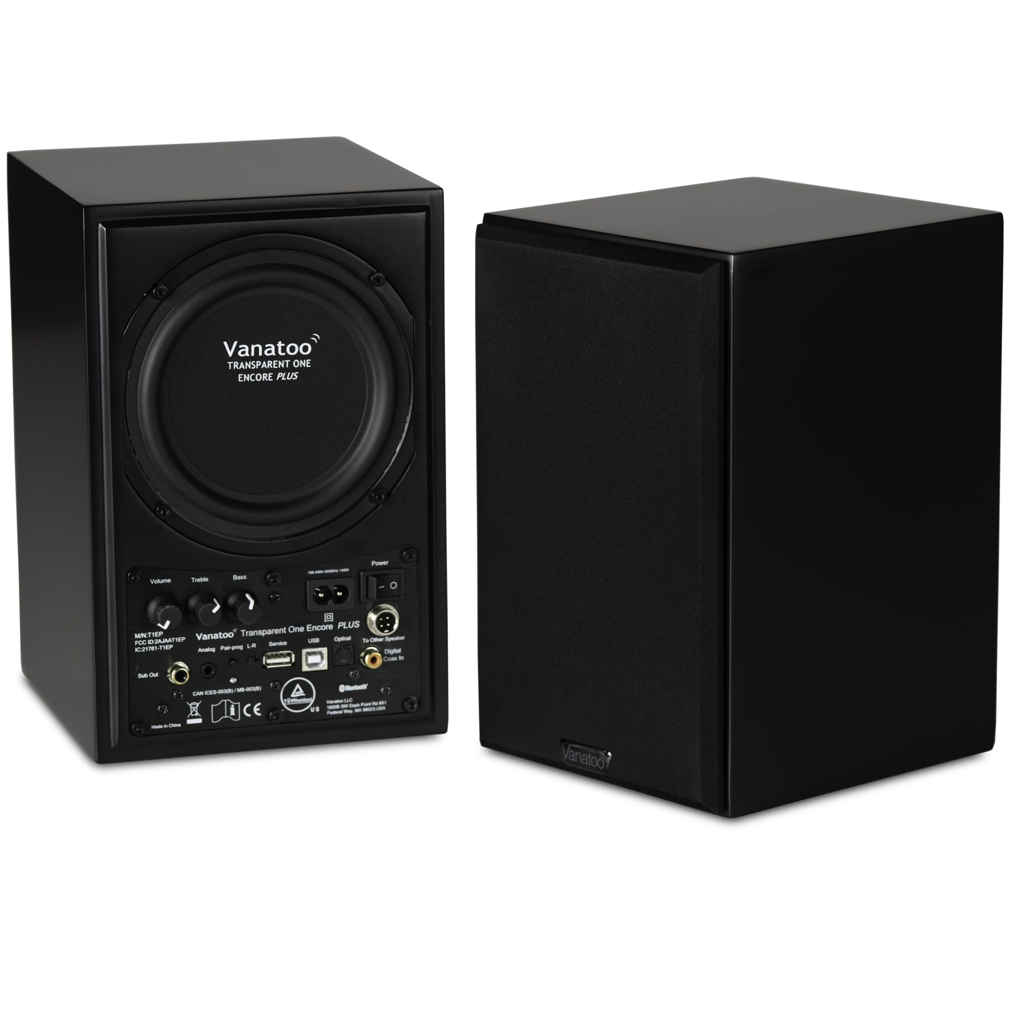Vanatoo Transparent One Encore Plus Cherry Bluetooth Speakers - High-Fidelity Audio with AUX, USB, Optical, Analog Inputs - Premium Bookshelf PC Speakers for Desktop, Home Theater, and Studio Use