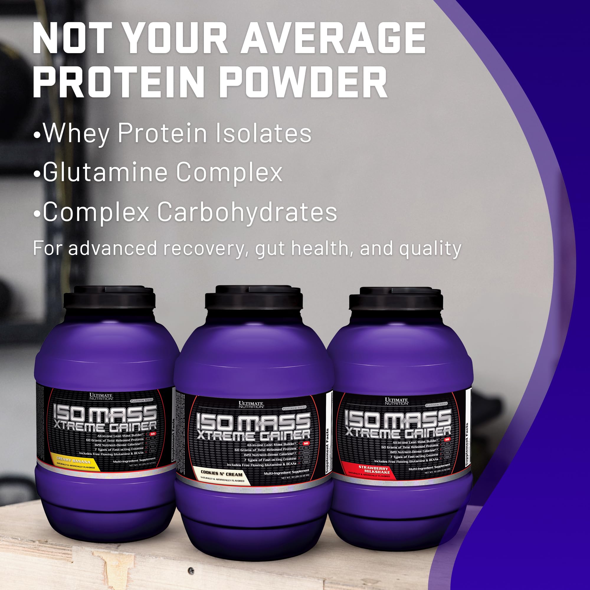 Ultimate Nutrition ISO Mass Xtreme Gainer - High-Calorie Weight Gain Protein Powder with Creatine & Whey Isolate for Muscle Growth, Lean Mass Building & Bulking - Strawberry Milkshake Flavor, 10lbs - Perfect for Post-Workout Recovery & Bodybuilding Nutrition