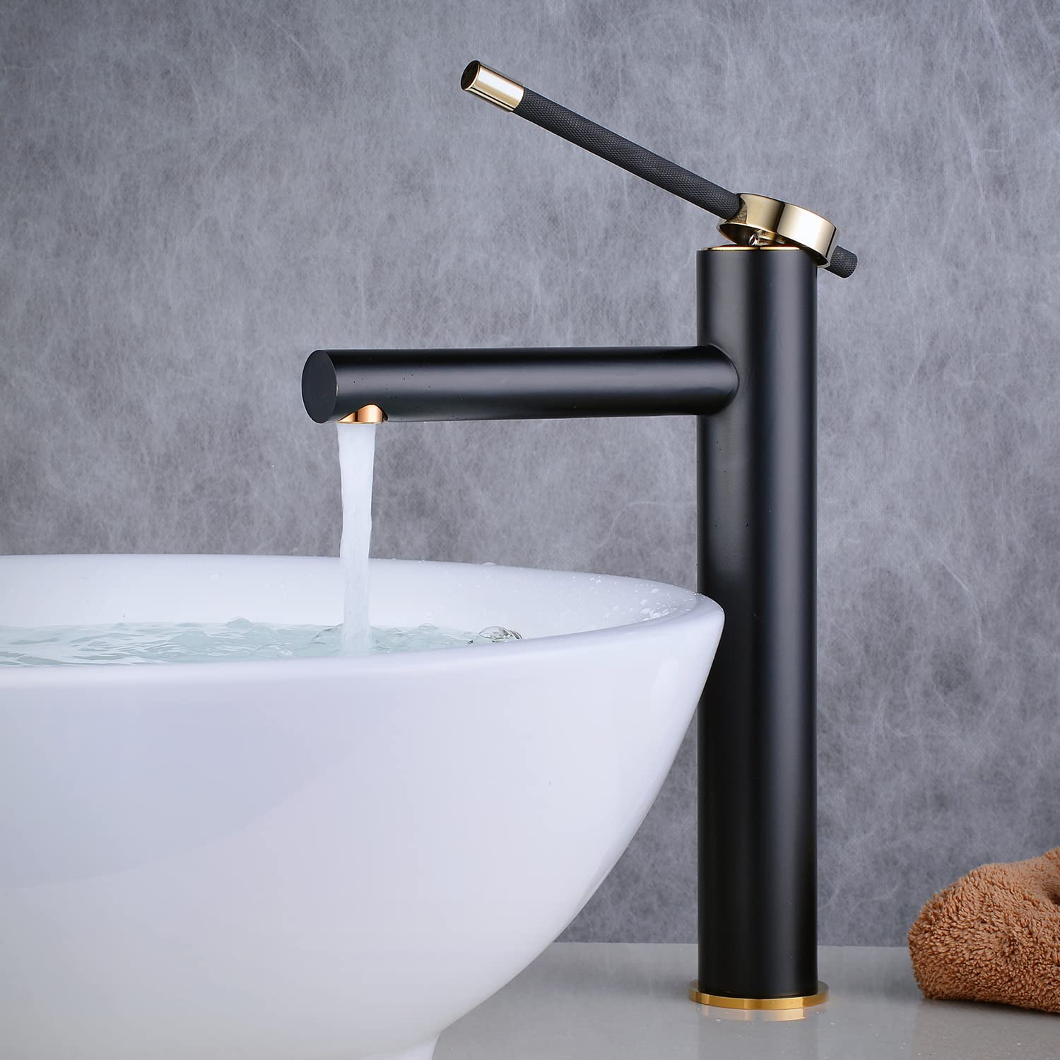 NEWRAIN Matte Black Single Handle Vessel Sink Faucet with Pop-Up Drain - Tall Bathroom Vanity Faucet for Vessel Sinks, Basin Mixer Tap - Perfect for Modern Bathroom & Powder Room Renovations