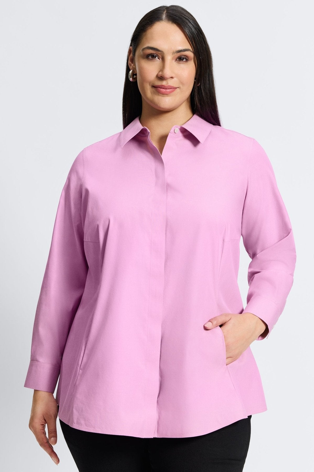 Cici Plus Wrinkle-Free Pinpoint Long Sleeve Tunic Shirt for Women - Perfect for Office Wear & Casual Outfits