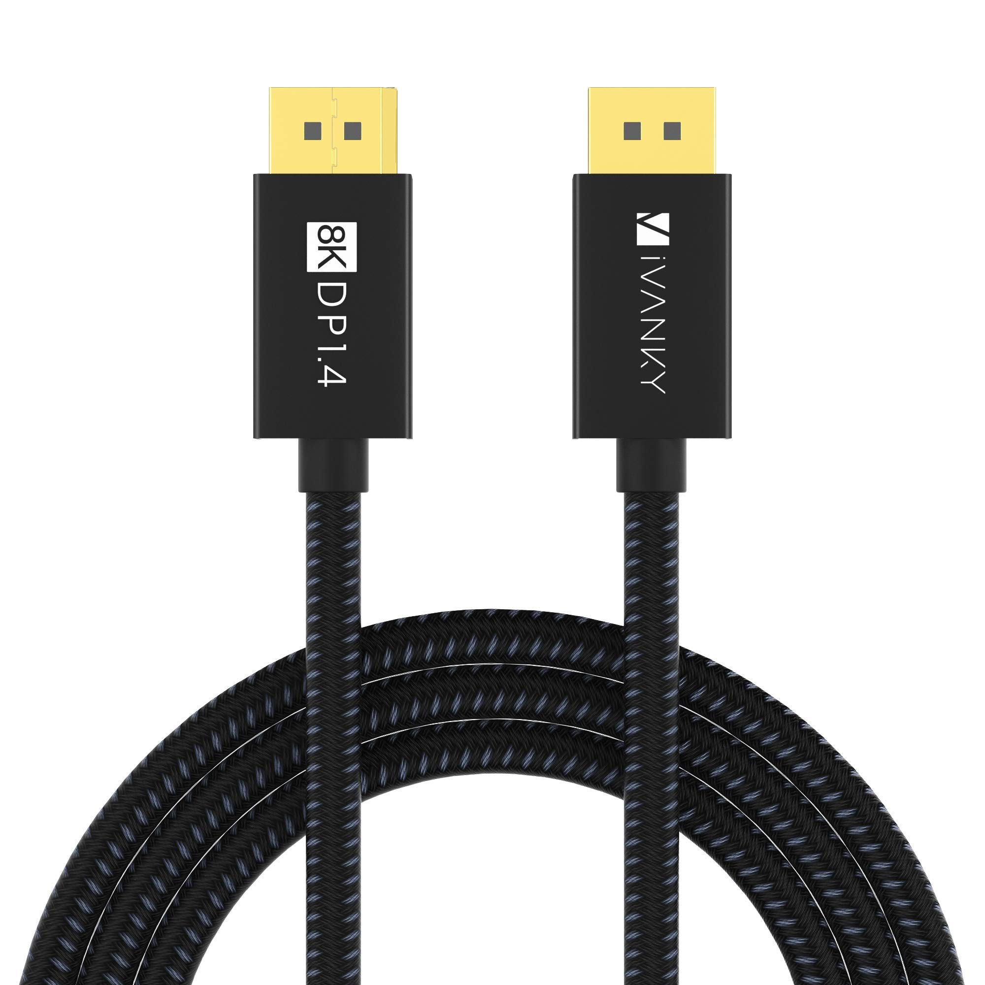 IVANKY 8K DisplayPort Cable 1.4 (3M/10ft) - 8K@60Hz, 4K@144Hz, 2K@165Hz, 32.4Gbps HBR3, HDCP 2.2, Gold-Plated Connectors - Compatible with Gaming Monitors, TVs, Laptops & PCs - Perfect for Esports, 4K/8K Video Editing & Home Theater Setup