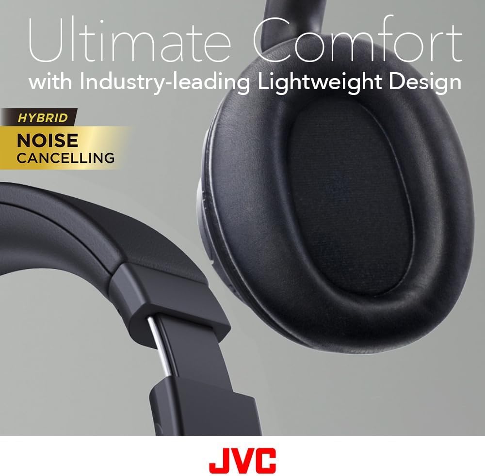 JVC HAS95N Hybrid Active Noise Cancelling Wireless Headphones - Bluetooth 5.3 Over-Ear Headset with 50HR Battery, Dual Mic & Voice Assistant | Perfect for Travel, Office & Commuting | Detachable Cable & Comfortable Long-Wear Design