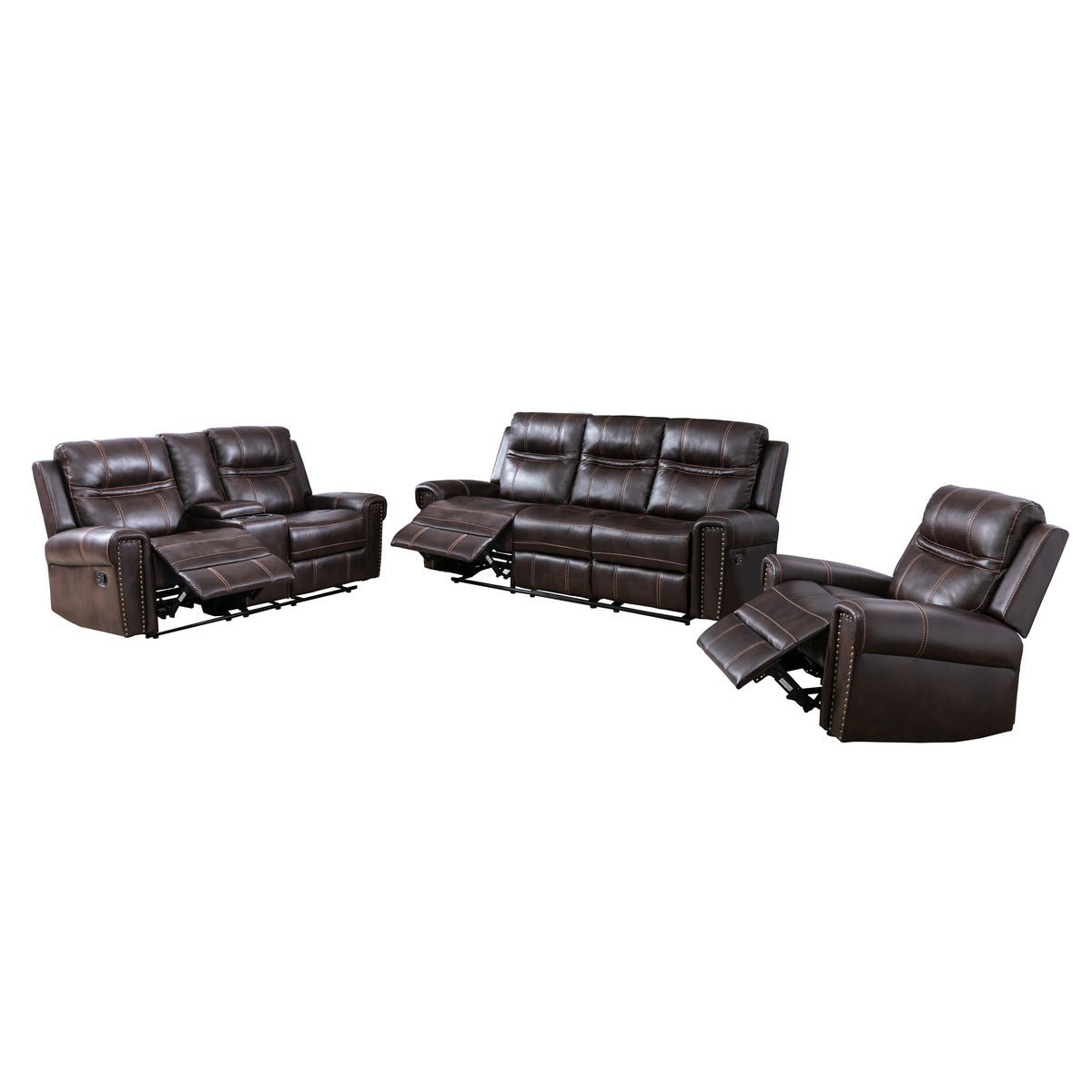 Emerson Brown Reclining Sofa - Comfortable Leather Recliner Couch for Living Room | Perfect for Home Theater, Family Gatherings & Relaxation
