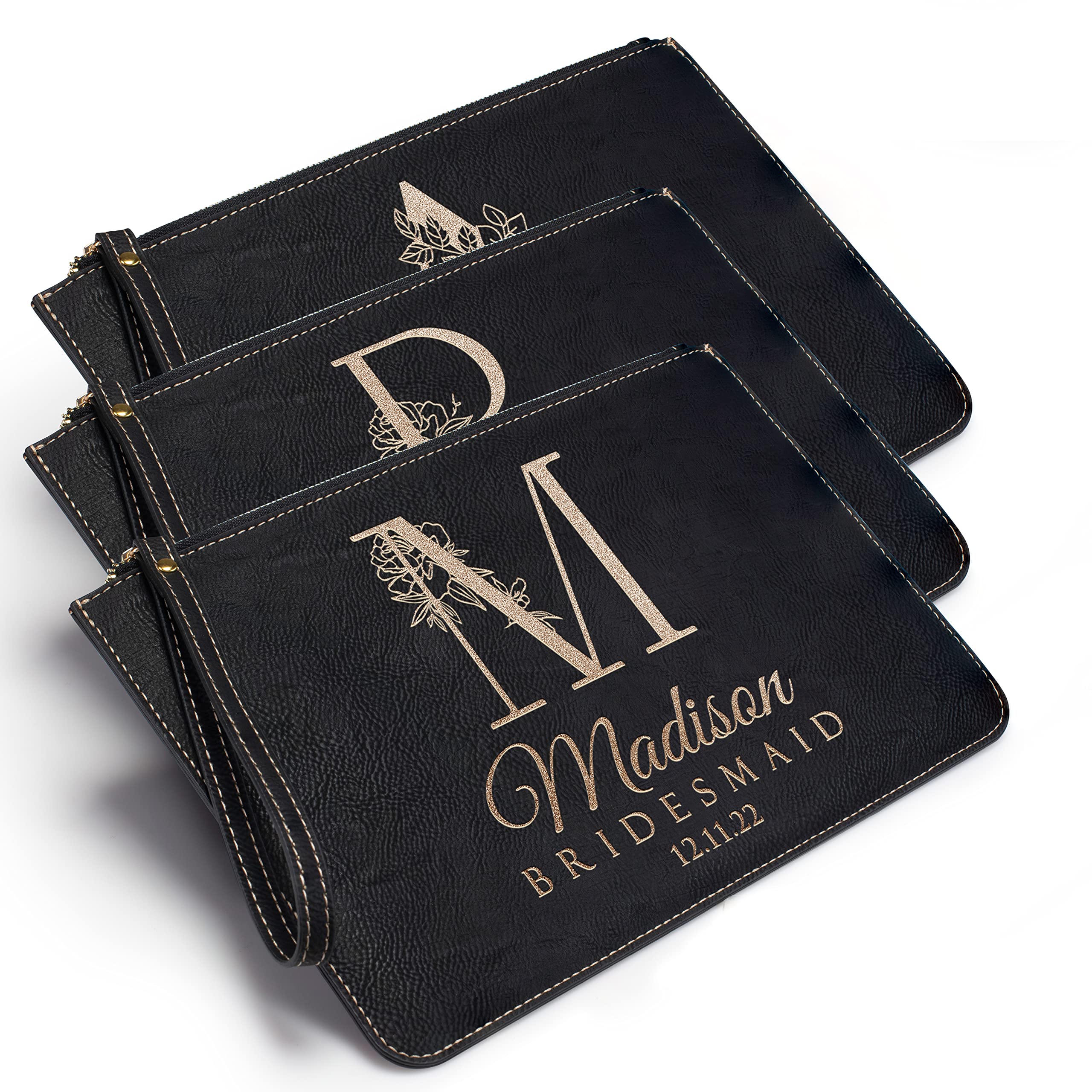 Personalized Bridesmaid Gifts Set - 3-Piece Wristlet Clutch, Makeup Bag & Proposal Gift Set | Wedding Party Favors, Bachelorette Accessories | Perfect for Bridal Showers, Rehearsal Dinners & Thank You Gifts