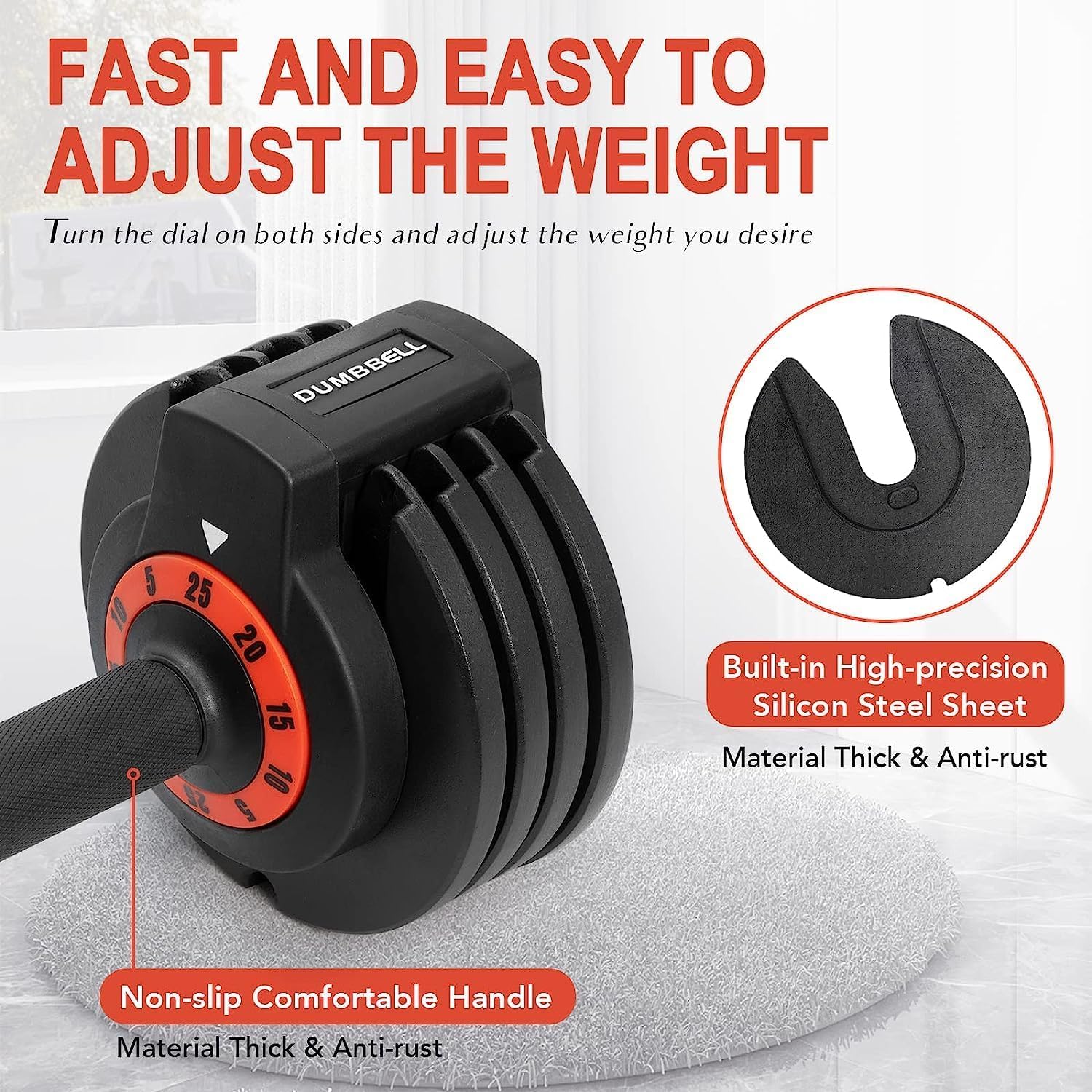 25/55LB Adjustable Dumbbell Set - 5-in-1 Home Gym Weights with Anti-Slip Metal Handle for Strength Training, Muscle Building & Full Body Workout - Perfect for Home Fitness, CrossFit & Weight Lifting