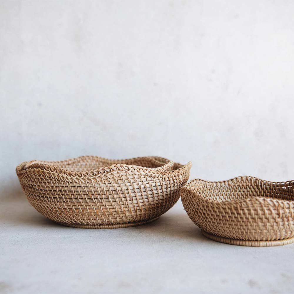 Rhode Rattan Scalloped Basket - Natural Woven Storage Organizer for Home Decor, Bathroom & Bedroom Organization