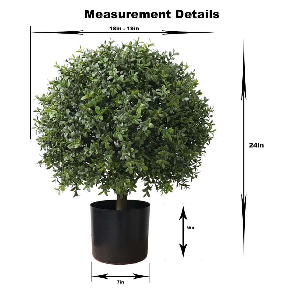 2 Pack Artificial Boxwood Topiary Trees - 2 Feet Tall, 19 Inches Wide - UV Resistant Fake Potted Plants for Outdoor Decor, Patio, Garden, Porch, and Entryway