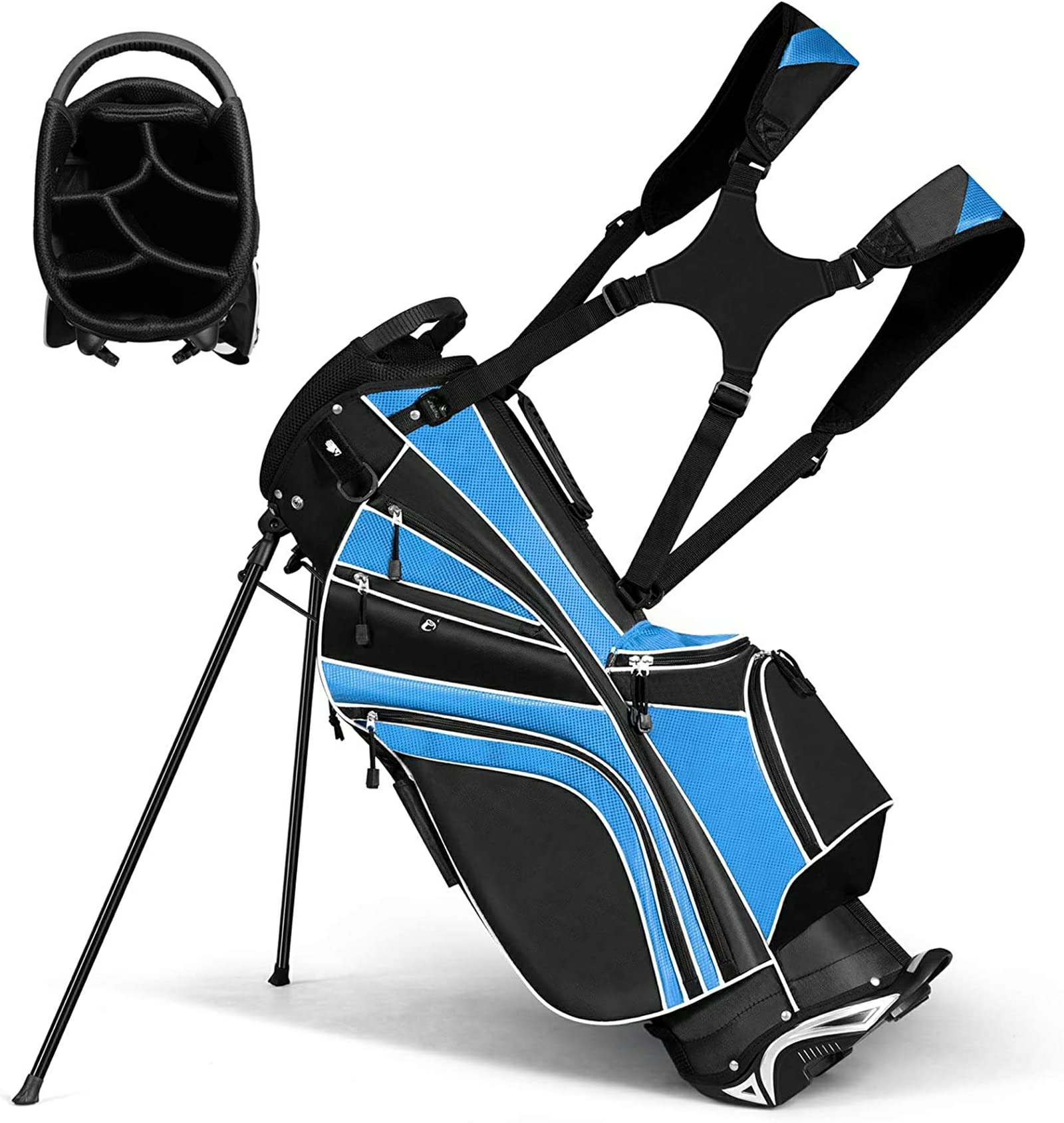**Lightweight Golf Stand Bag with 6-Way Top Dividers & 7 Pockets – Ergonomic Dual Straps & 2 Aluminum Poles – Perfect for Men & Women – Ideal for Golf Courses, Driving Ranges & Travel**