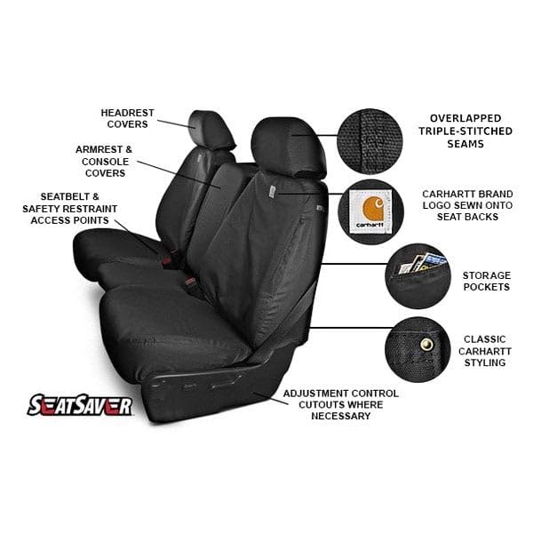 Covercraft Carhartt SeatSaver Custom Seat Covers for 2021-2025 Ford F-150 (Including Lightning) & 2023-2025 F-250/F-350/F-450 | 1st Row Bucket Seats | Durable Duck Weave Brown Fabric | Perfect for Work Trucks, Off-Roading & Daily Commute