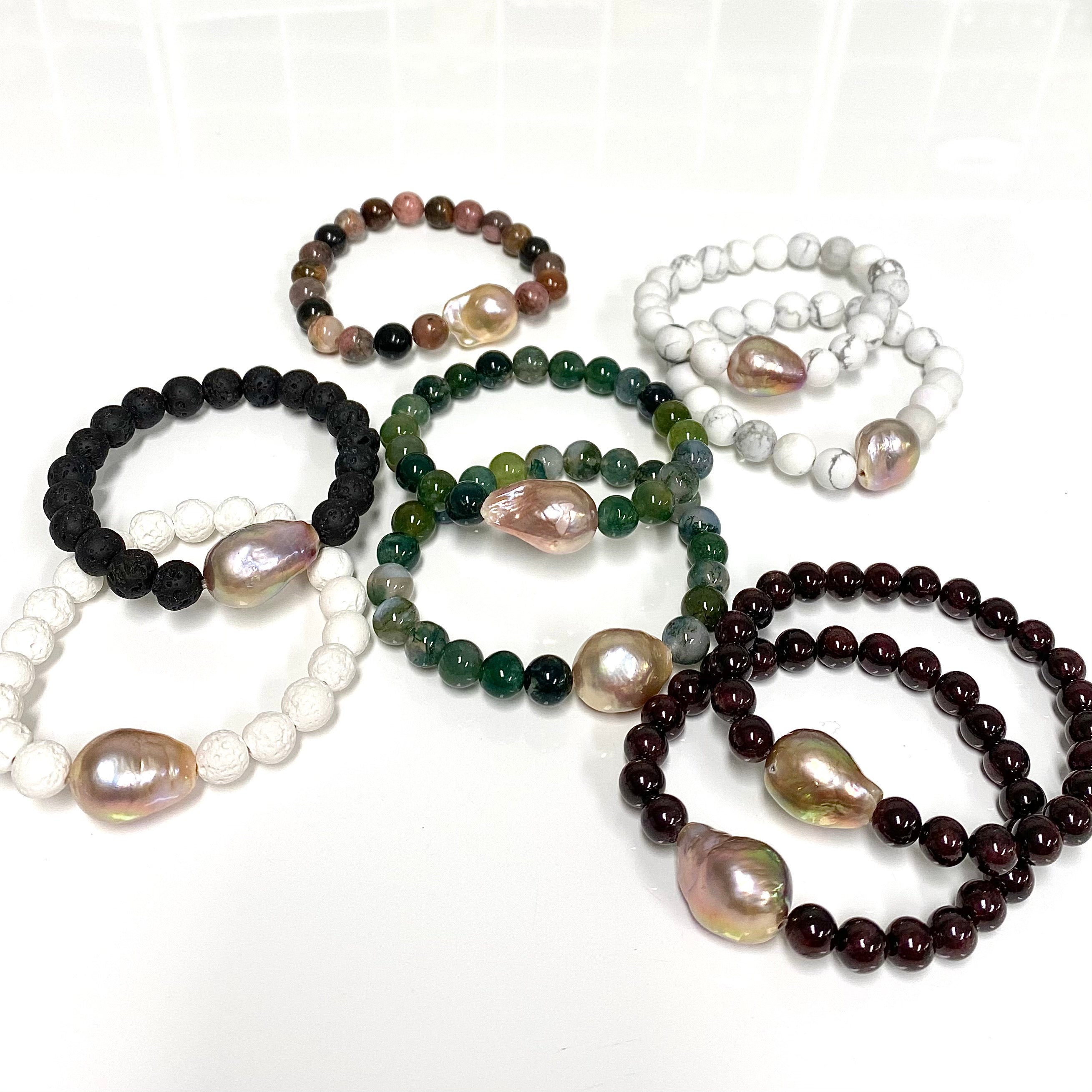 Edison Pearl & Gemstone Stretchy Bracelet (B538) - Elegant Handmade Jewelry for Women, Perfect for Parties, Weddings & Everyday Wear
