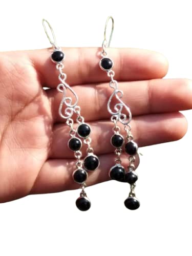 Black Onyx Sterling Silver Dangle Earrings - Boho Chic Fashion Jewelry for Women | Perfect Gift for Wife, Bridesmaids & Anniversary | Great for Weddings, Parties & Everyday Wear